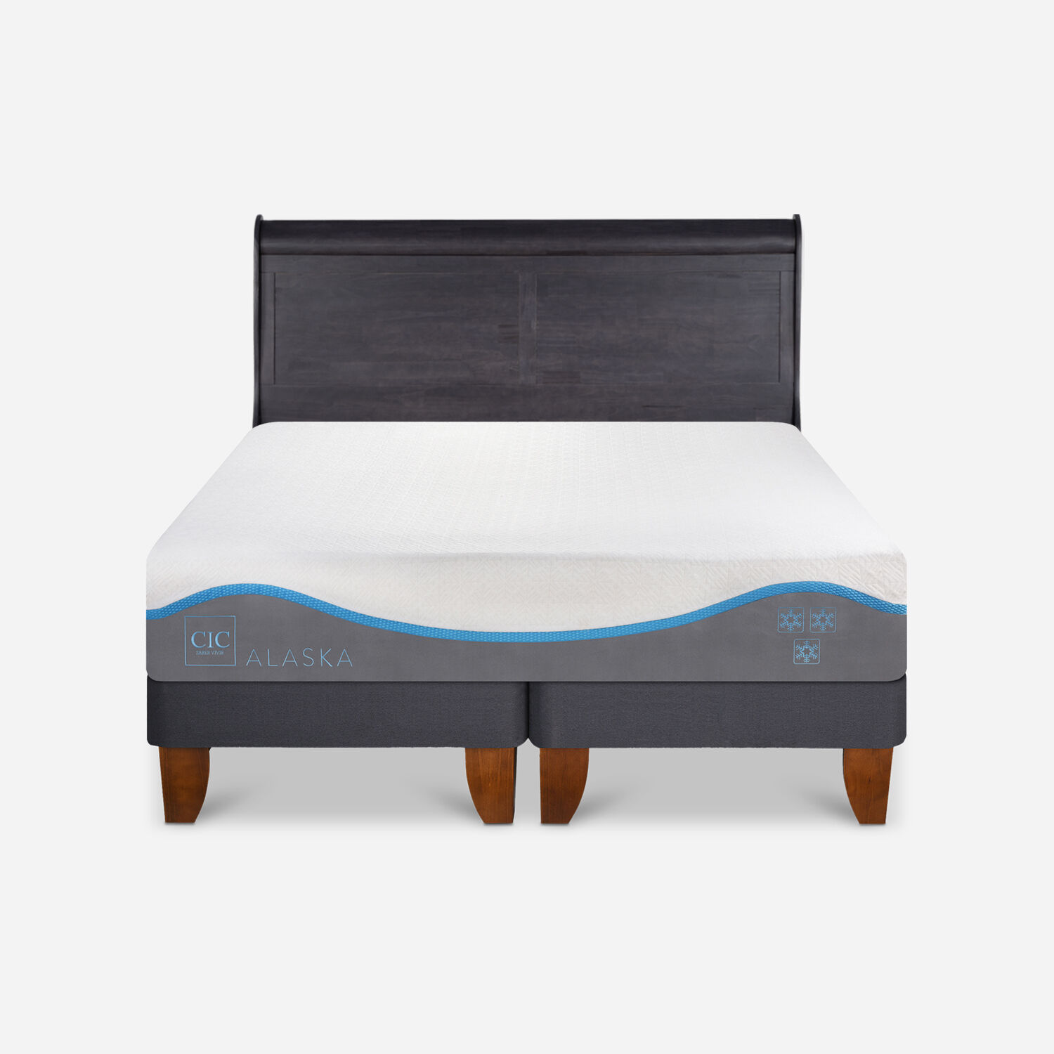 Cama Europea 2 Plazas Alaska Base Dividida + Respaldo Miró Negro