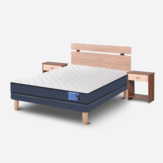 Cama Europea 2 Plazas Excellence Base Normal + Set Olmo
