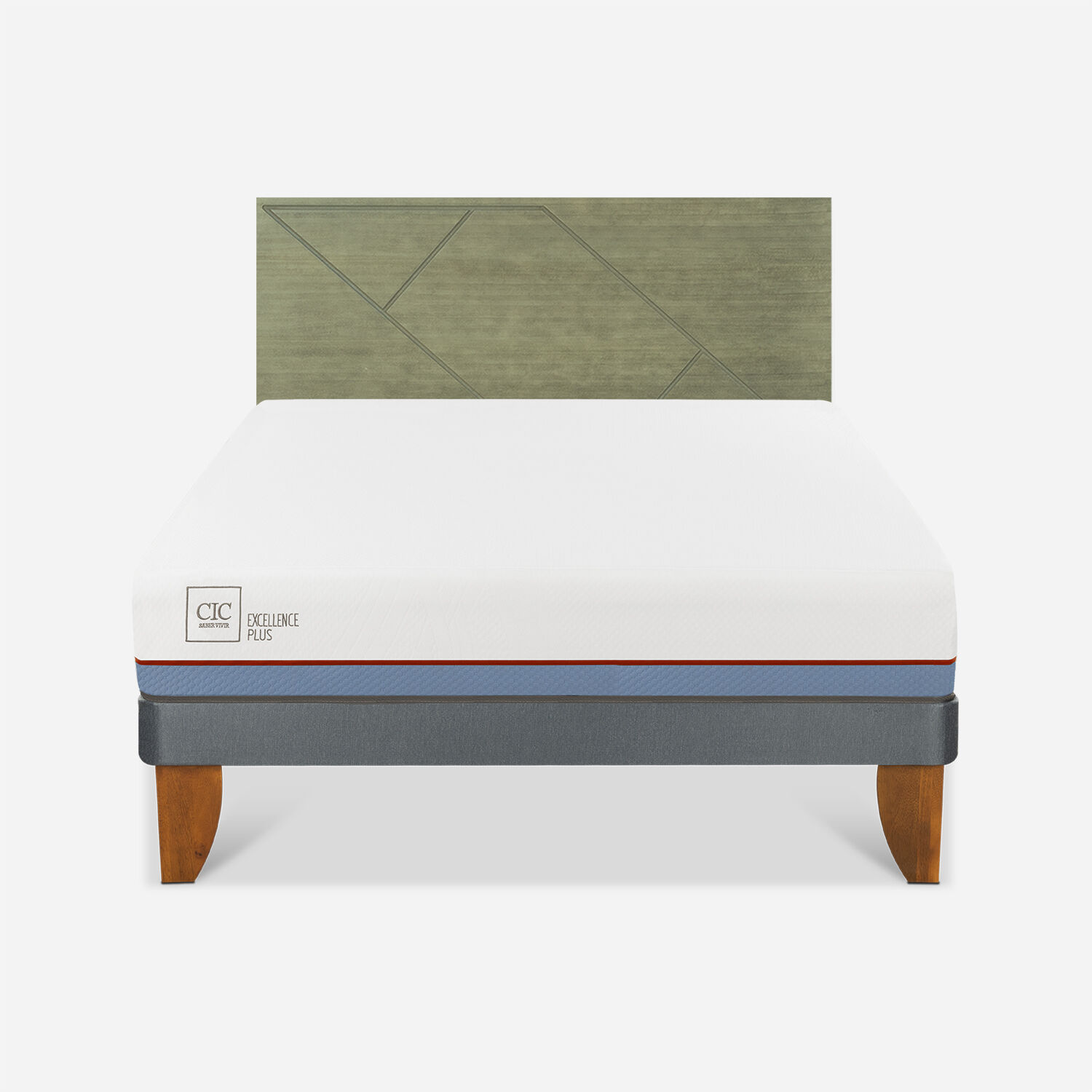 Cama Europea 2 Plazas Excellence Plus Base Normal + Respaldo Villarrica Olivo