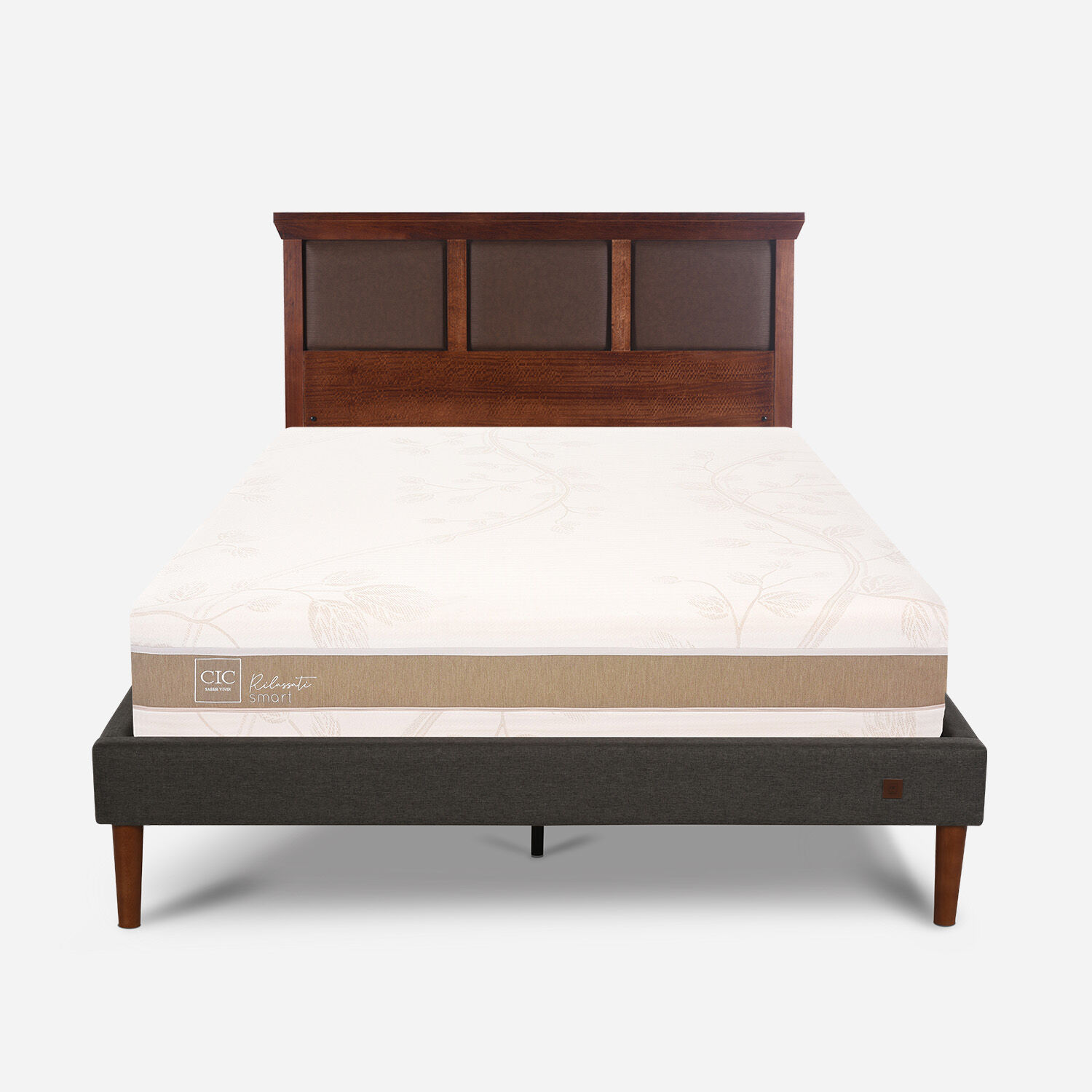 Cama Europea Curve 2 Plazas Rilassati Infinity + Respaldo Torino Caramel