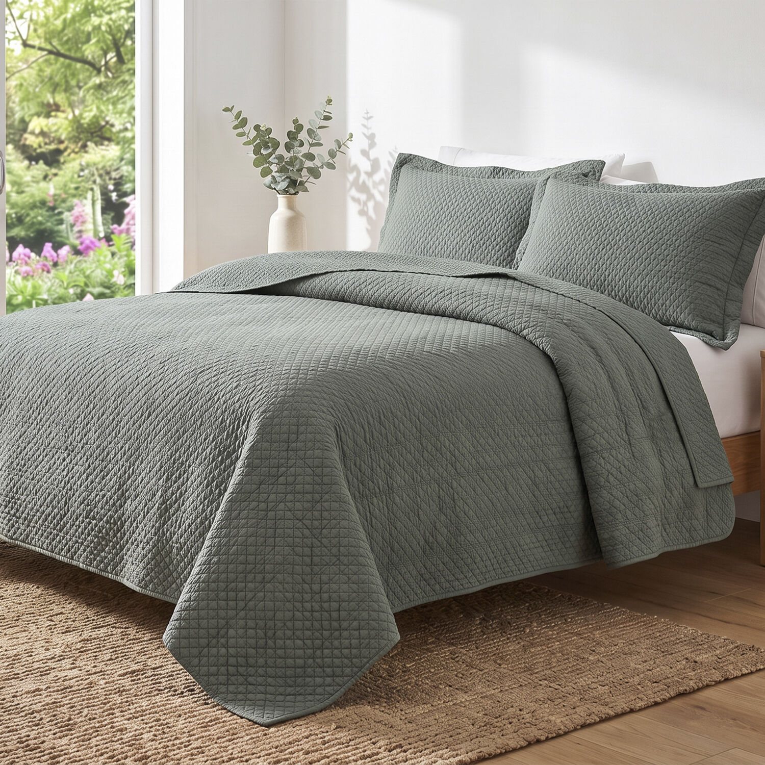 Quilt Single Microfibra Stonewash Verde Humo