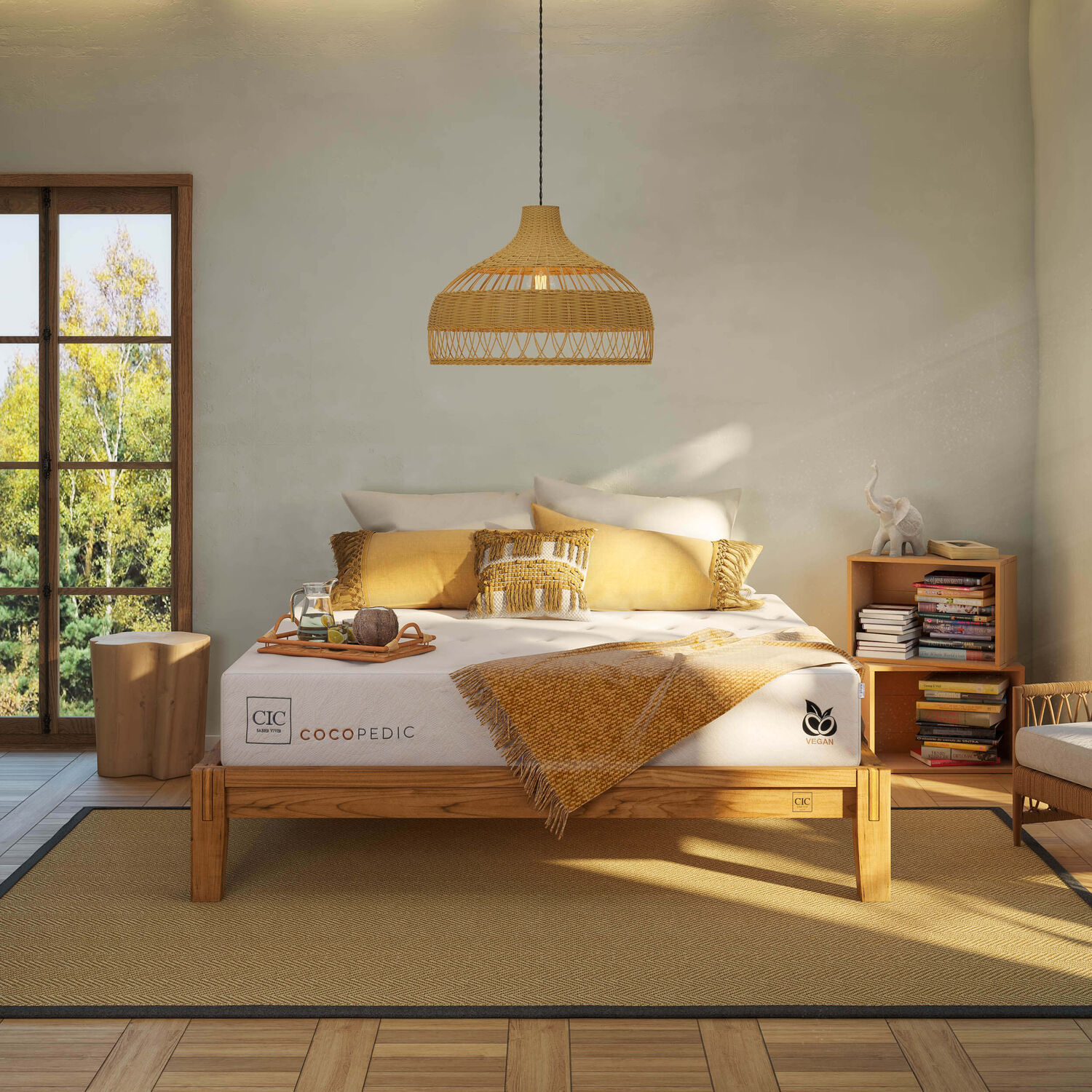 Cama Europea 2 Plazas Cocopedic + Set Milán Caramel