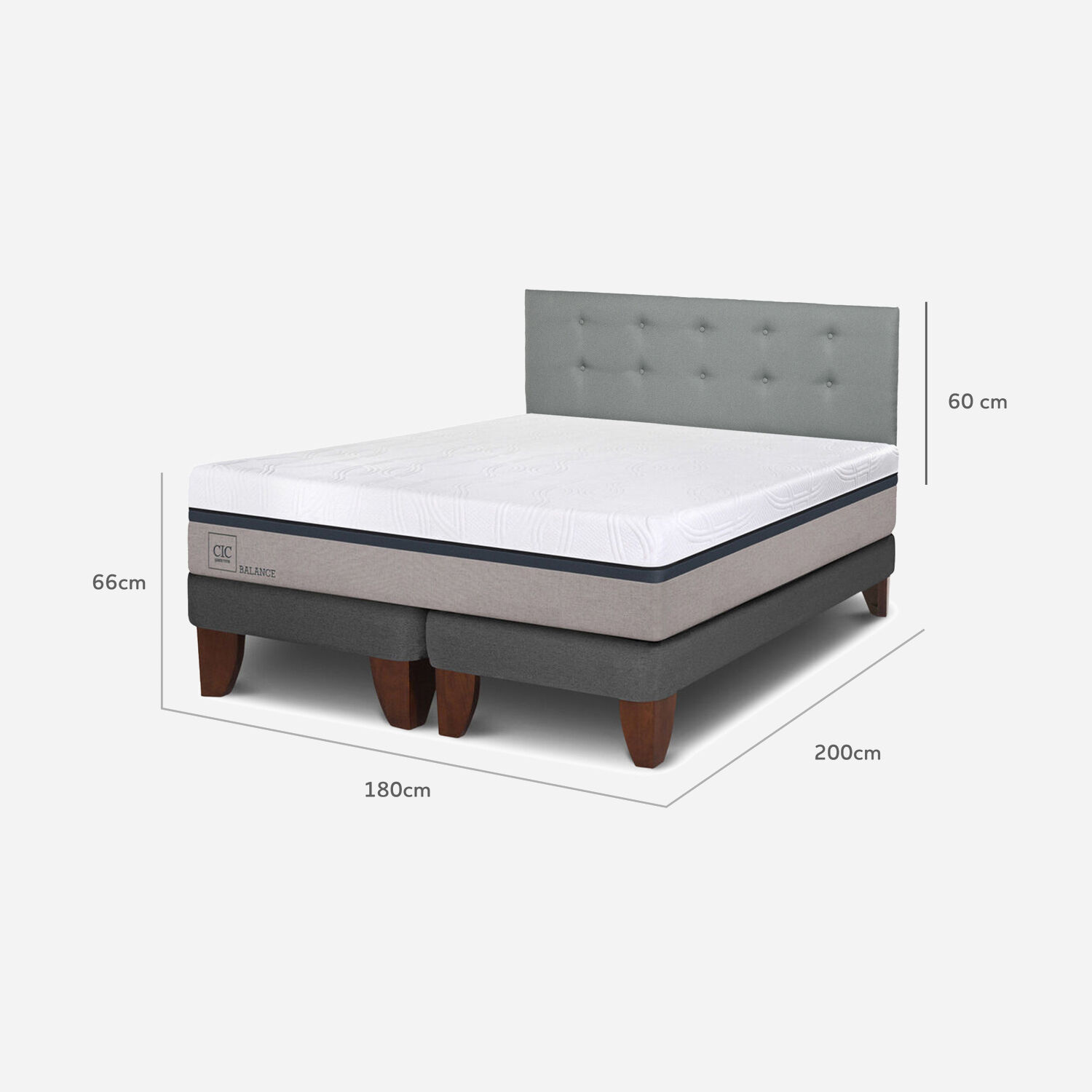 Cama Europea King Balance + Respaldo Tapizado Gris