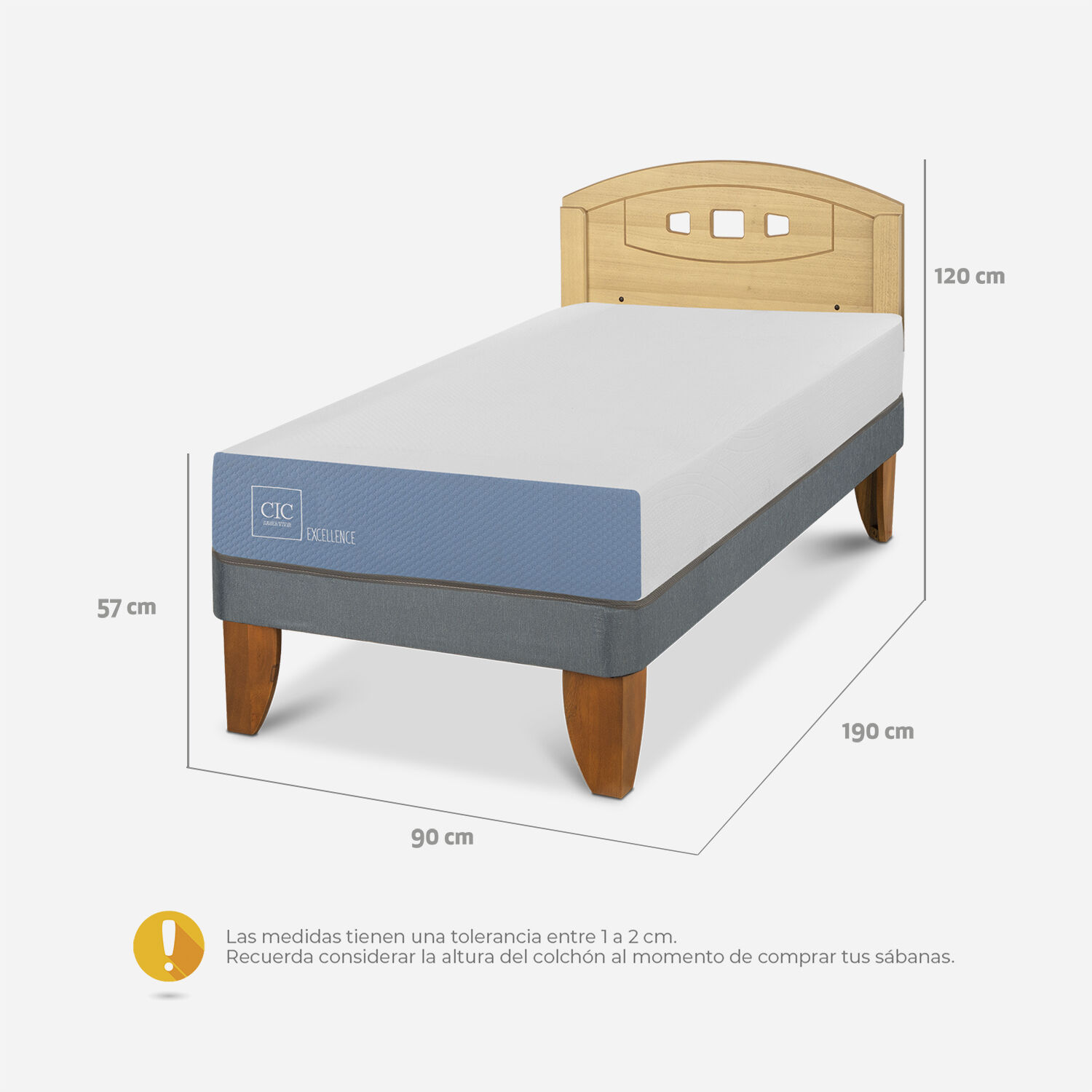 Cama Europea 1 Plaza Excellence + Respaldo Gales Mostaza