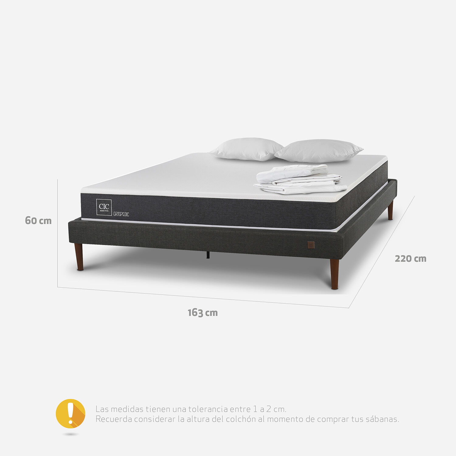 Cama Europea Curve 2 Plazas Ortopedic + Almohadas + Sabanas