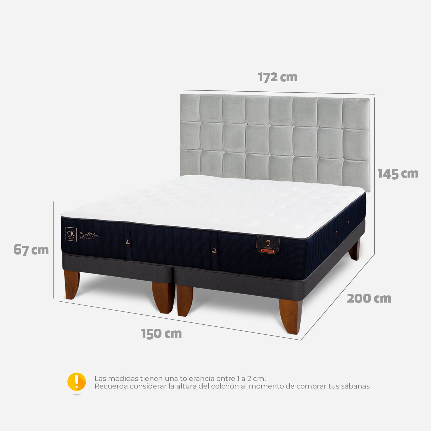 Cama Europea 2 Plazas Premium Respaldo Sile