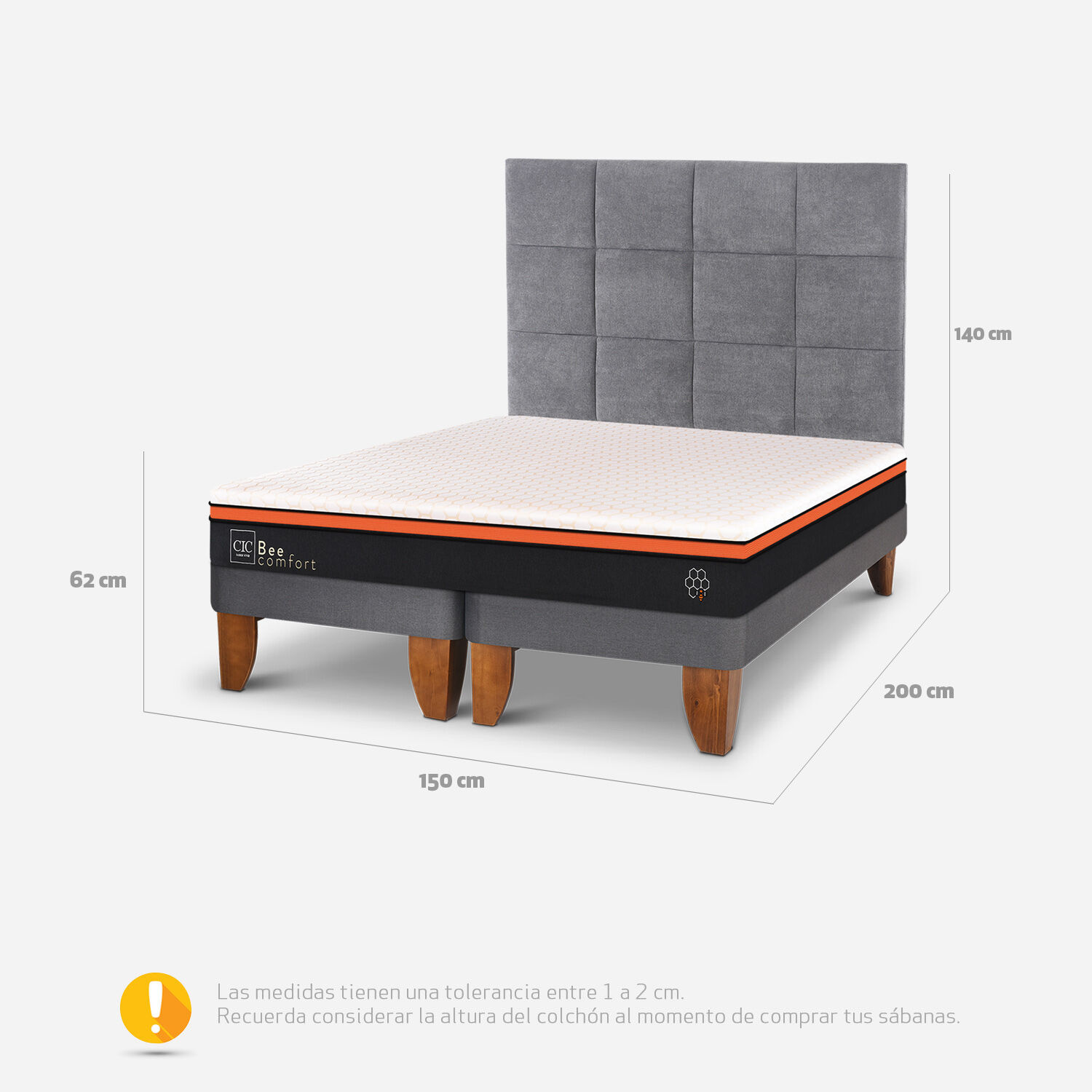 Cama Europea 2 Plazas Bee Comfort + Respaldo Támesis