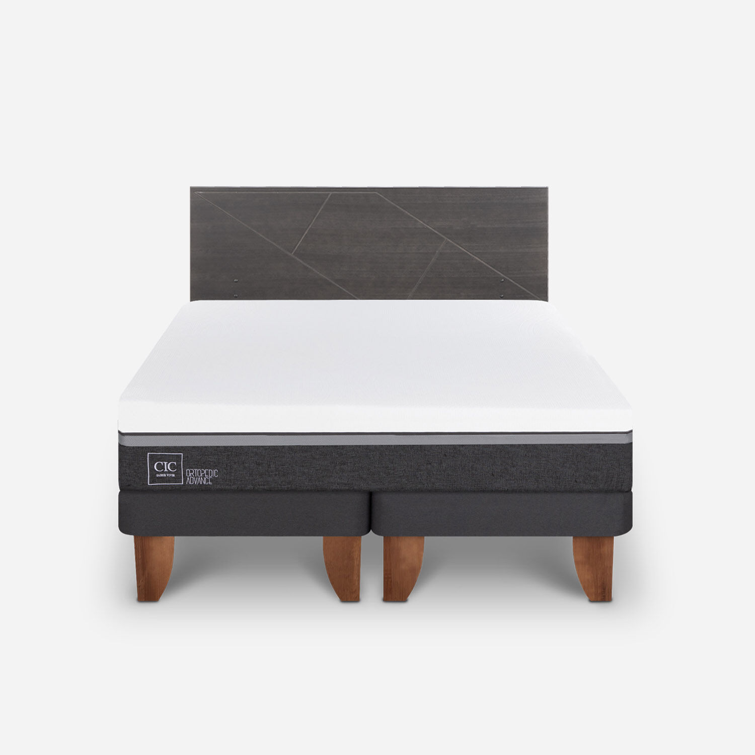 Cama Europea King Ortopedic Advance + Respaldo Villarrica Gris
