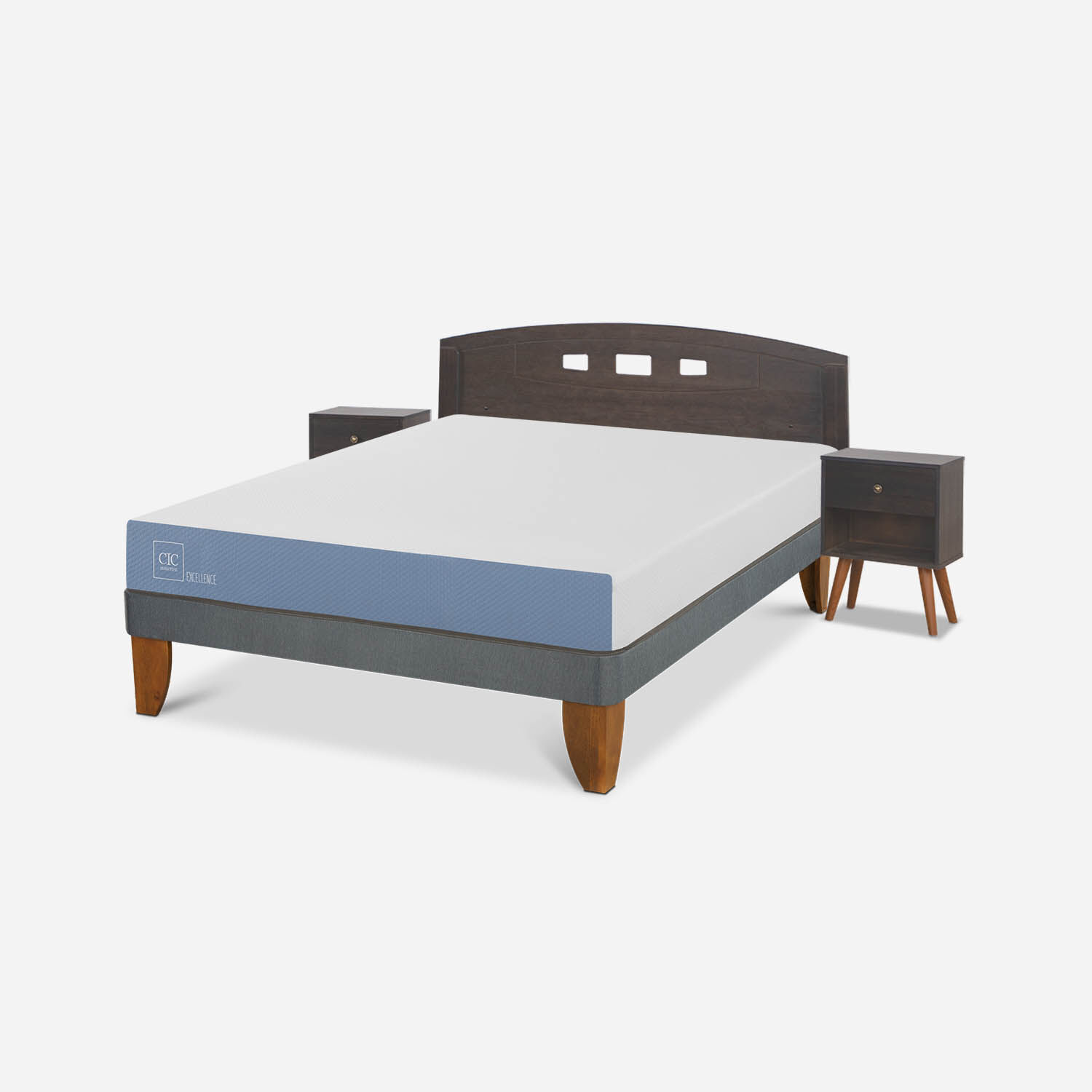 Cama Europea 2 Plazas Excellence Base Normal + Set Gales Gris
