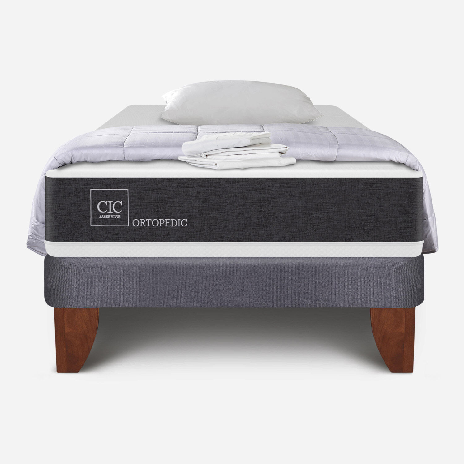 Cama Europea 1,5 Plazas Ortopedic + Almohada + Plum&oacute;n