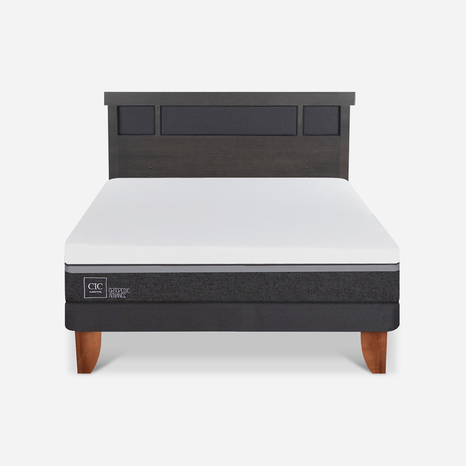 Cama Europea 2 Plazas Ortopedic Advance + Respaldo Dublín Gris