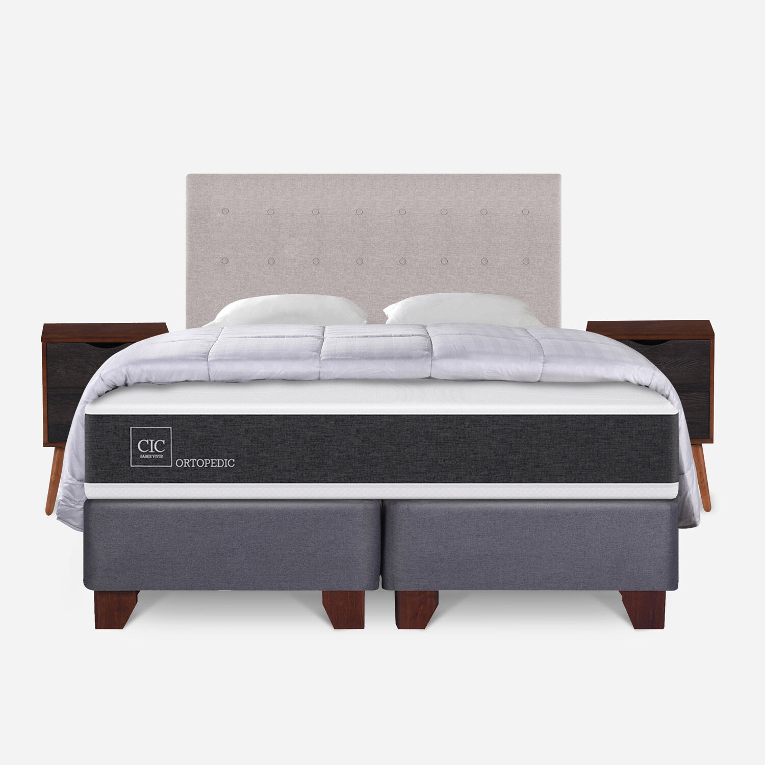 Box Spring King Ortopedic + Almohadas + Plum&oacute;n + Set Tigris