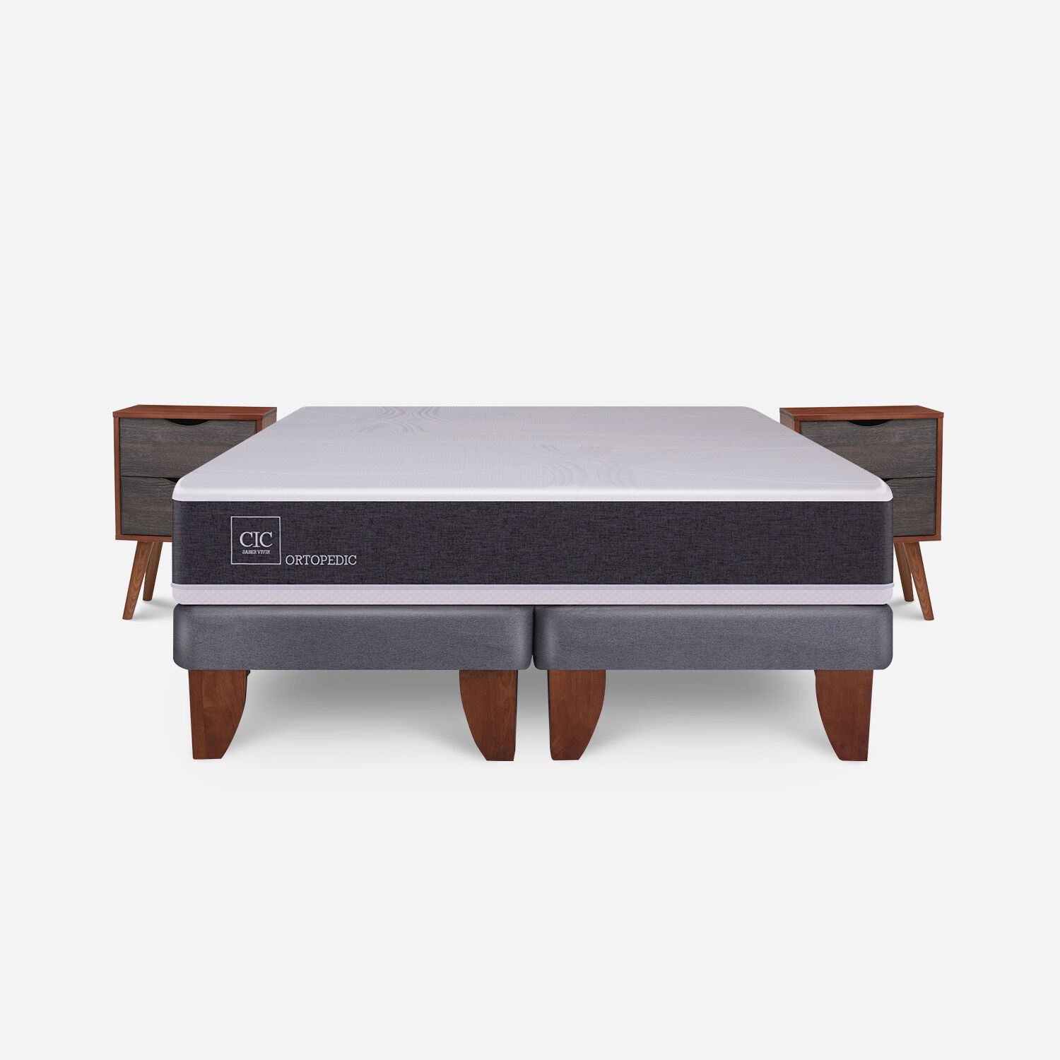 Cama Europea King Ortopedic + Veladores N&iacute;ger