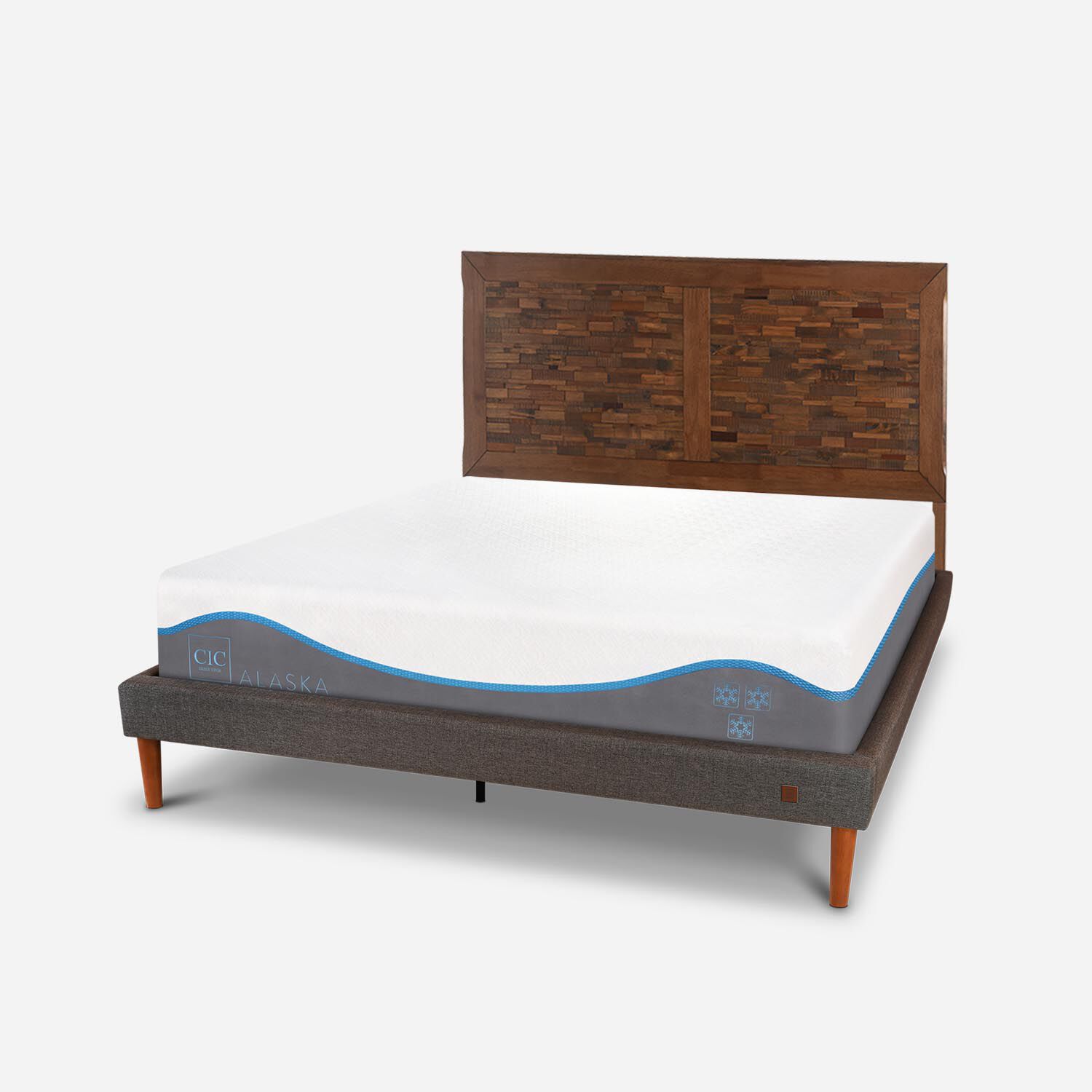 Cama Europea Curve 2 Plazas Alaska + Respaldo Antique