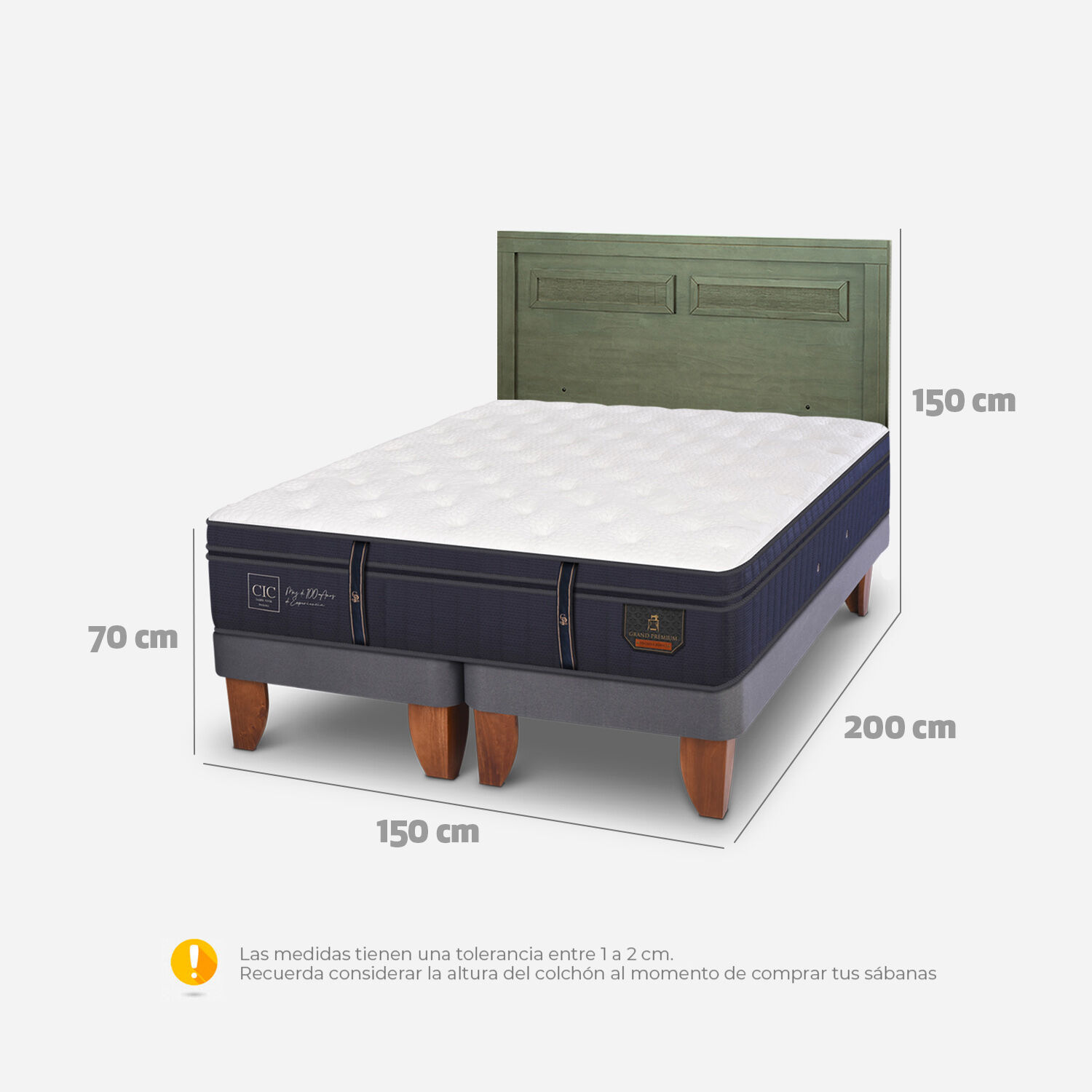 Cama Europea 2 Plazas Grand Premium Base Dividida + Respaldo Milán Olivo