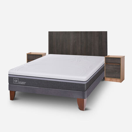 Cama Europea 2 Plazas Ortopedic Advance Base Normal + Set Espresso