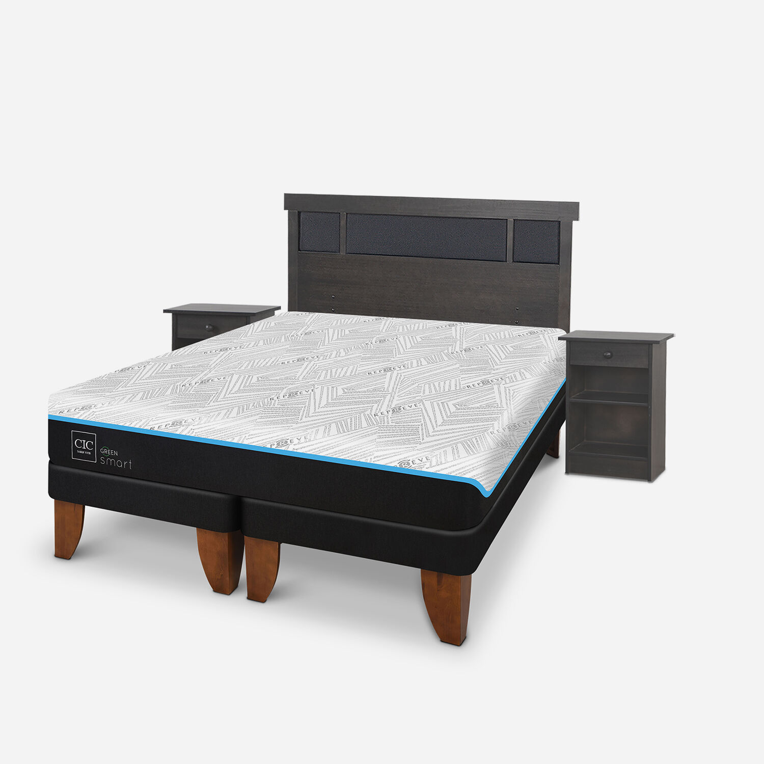 Cama Europea King Green Infinity Set Dublín Gris