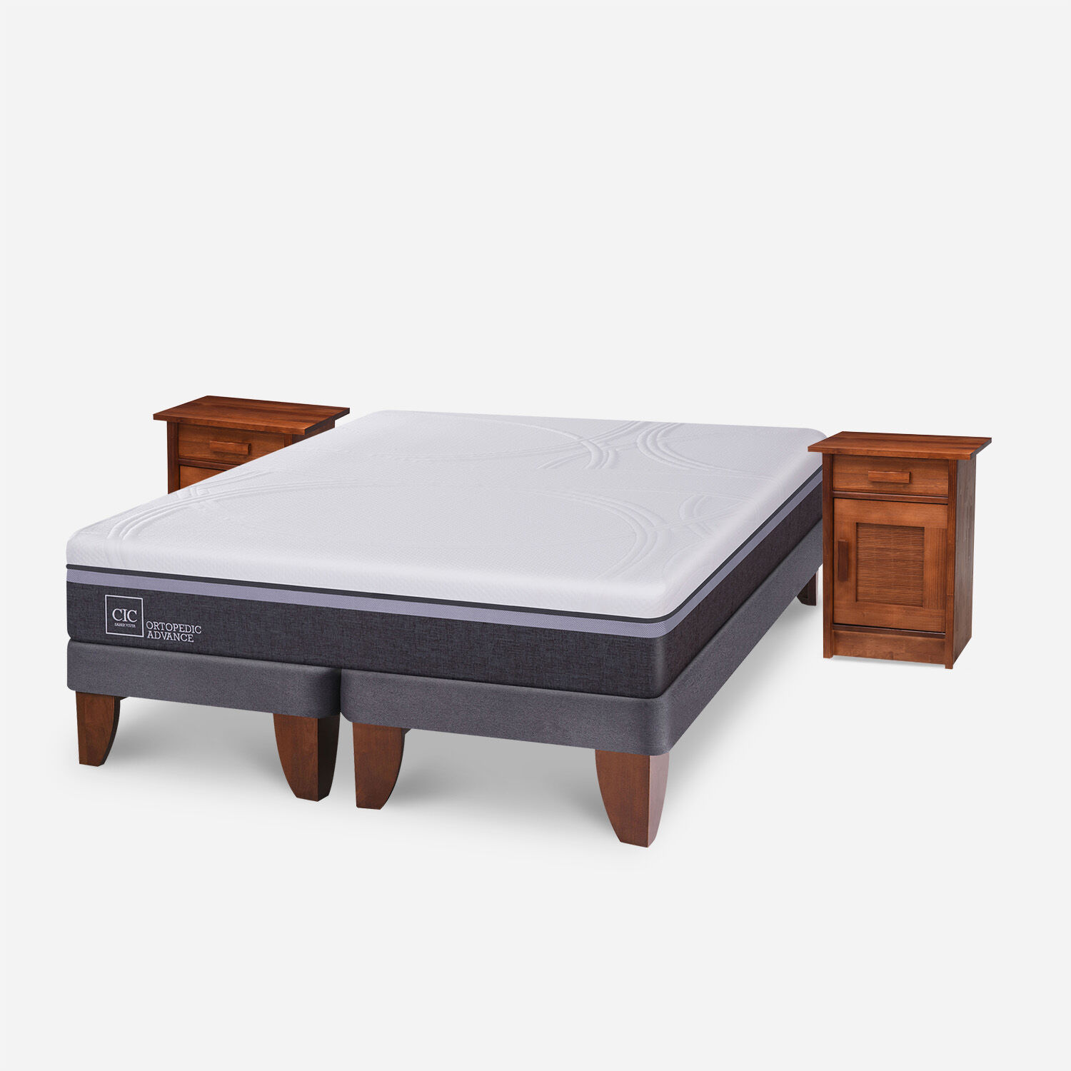 Cama Europea King Ortopedic Advance + Veladores Mil&aacute;n Caramel