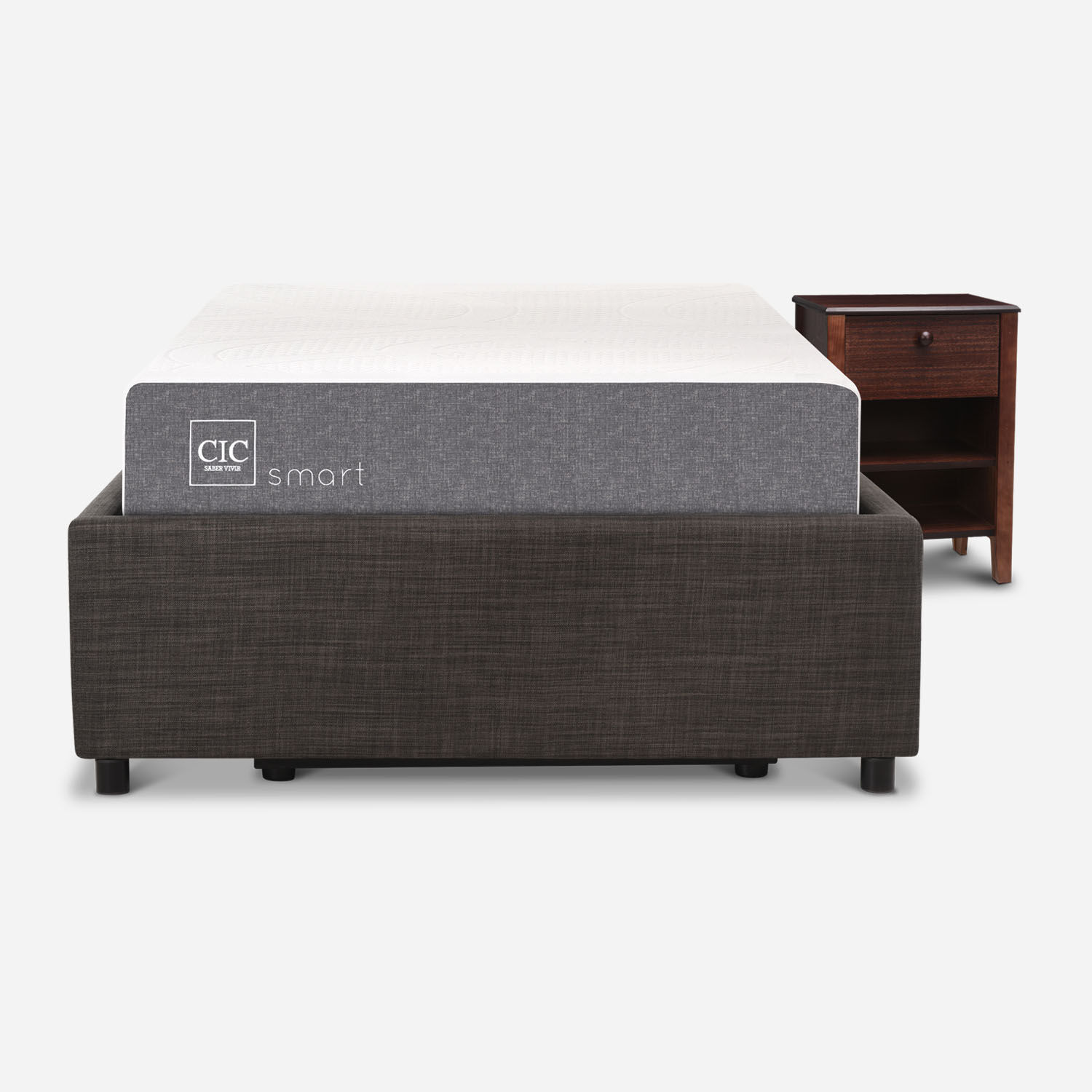 Cama Space Box 1,5 Plazas Smart + Velador Torino Chocolate