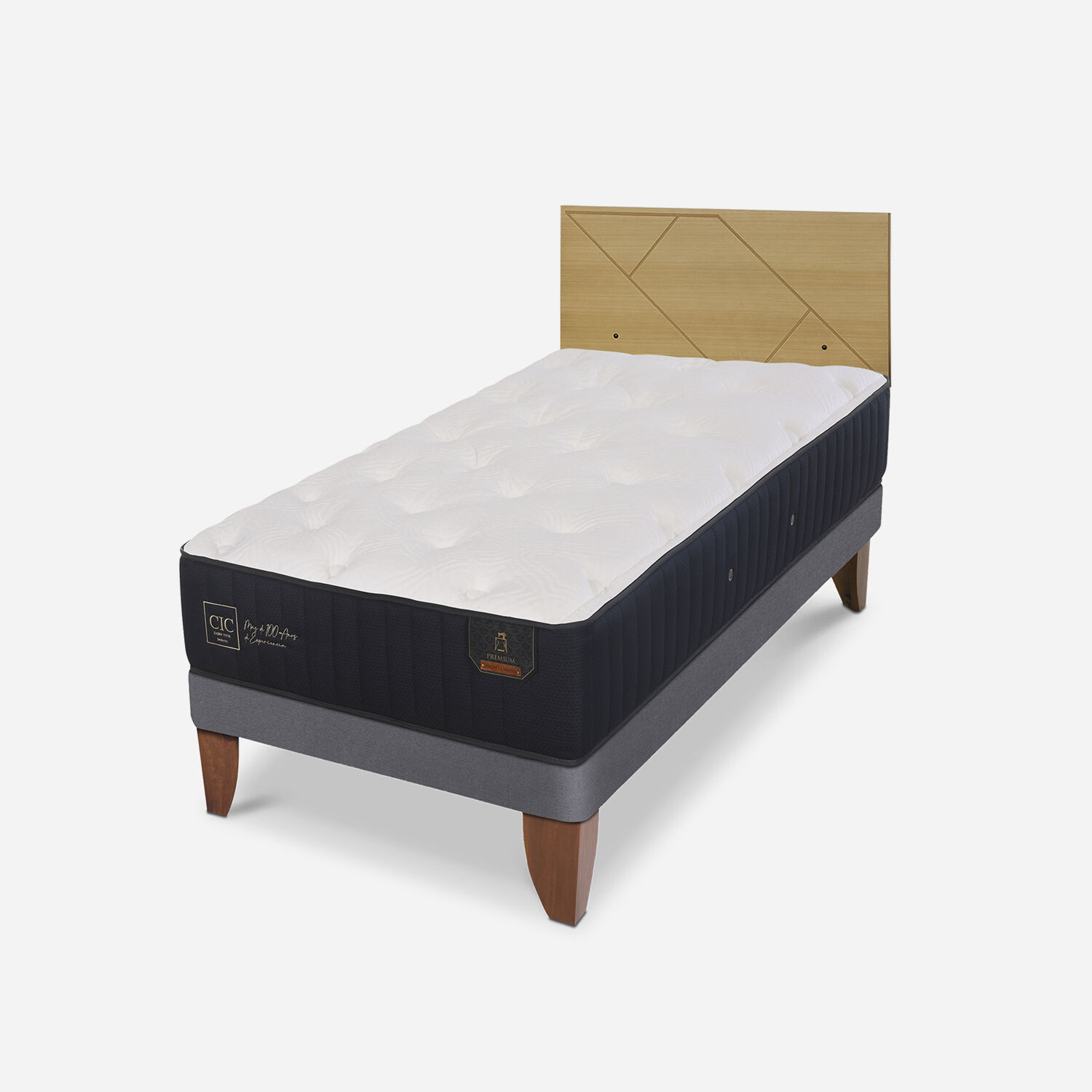 Cama Europea 1.5 Plazas Premium + Respaldo Villarrica Mostaza