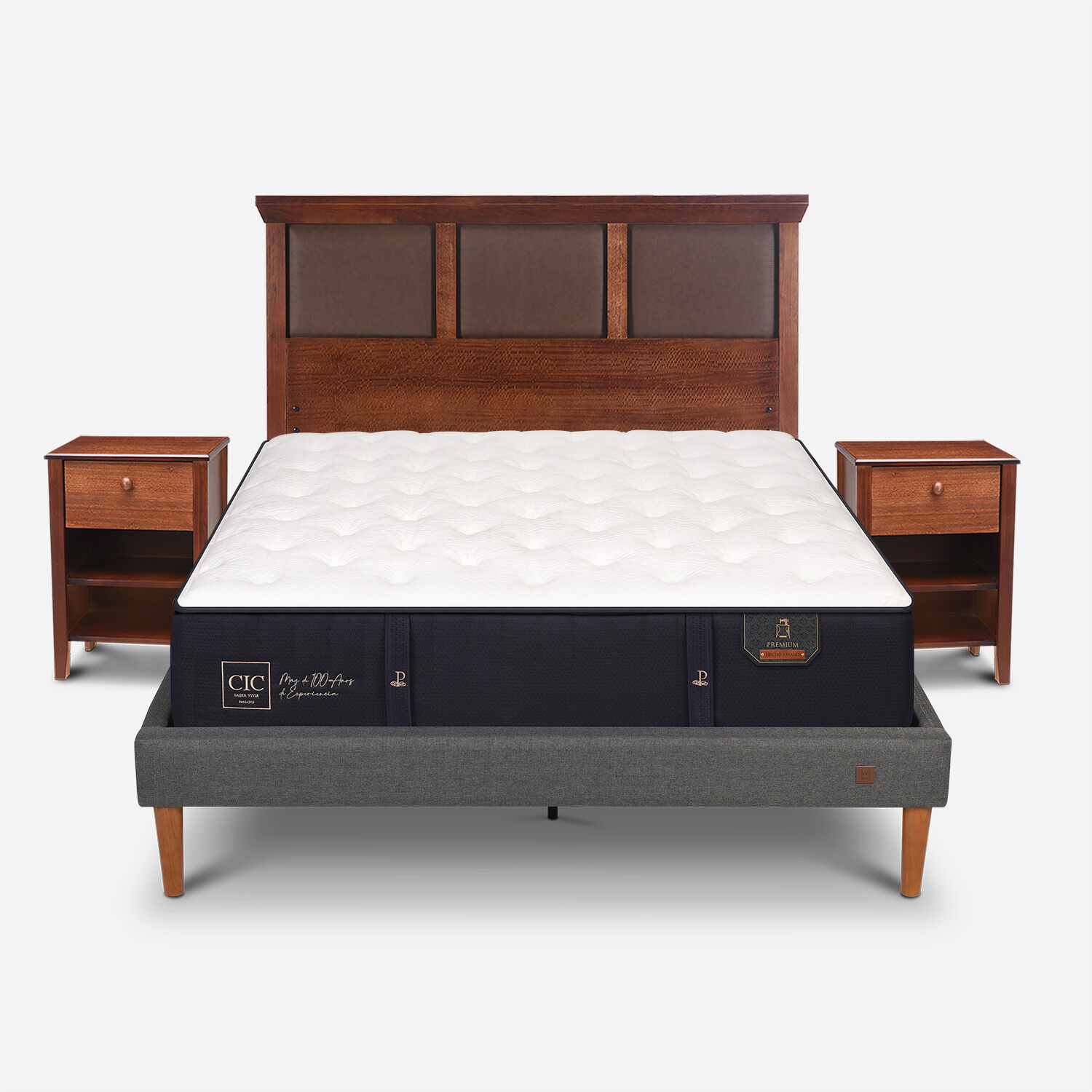 Cama Europea Curve 2 Plazas Premium + Set Torino Caramel