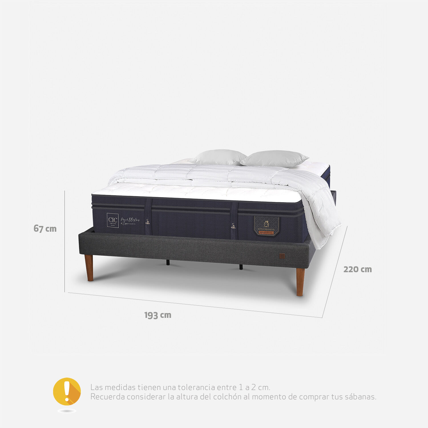 Cama Europea Curve King Super Premium Almohadas + Plum&oacute;n
