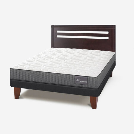 Cama Europea 2 Plazas Base Normal Anatomic + Respaldo Múnich Chocolate