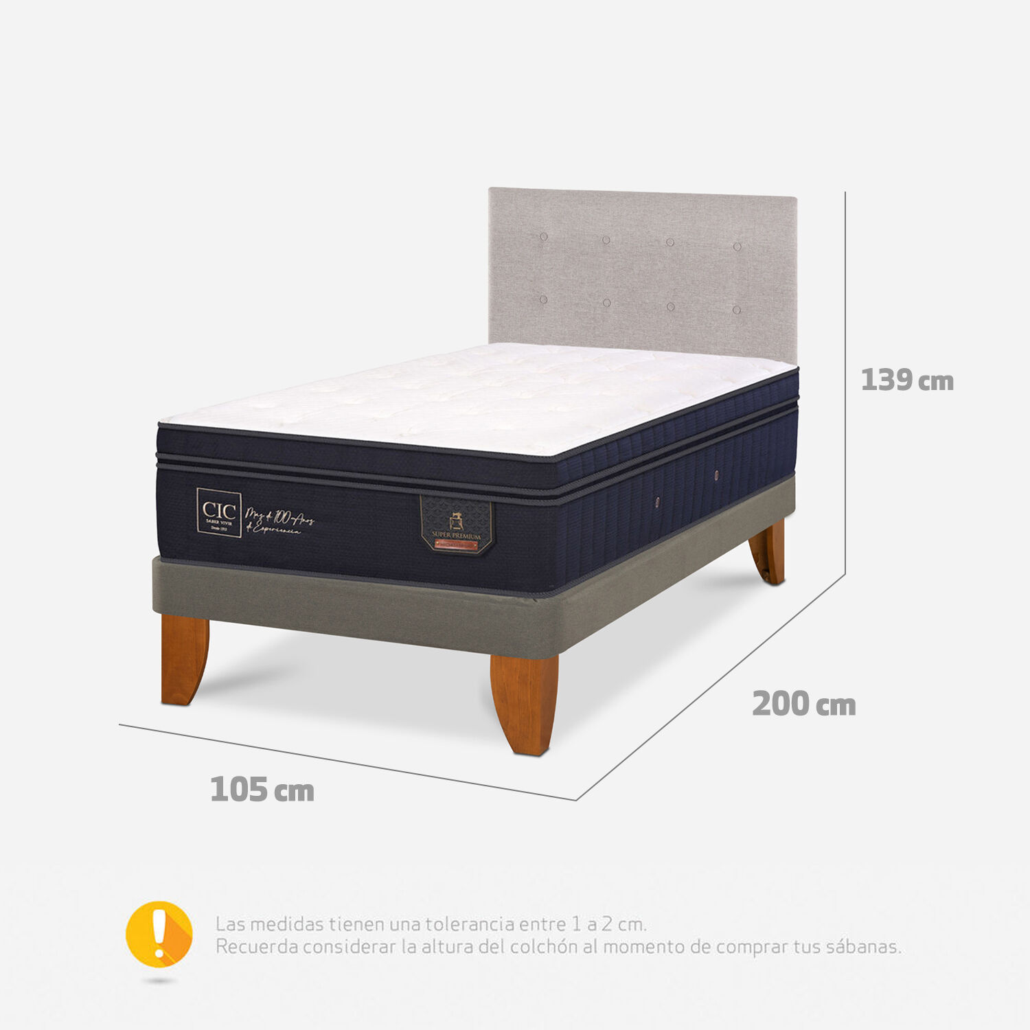 Cama Europea Super Premium 1,5P Respaldo Tigris