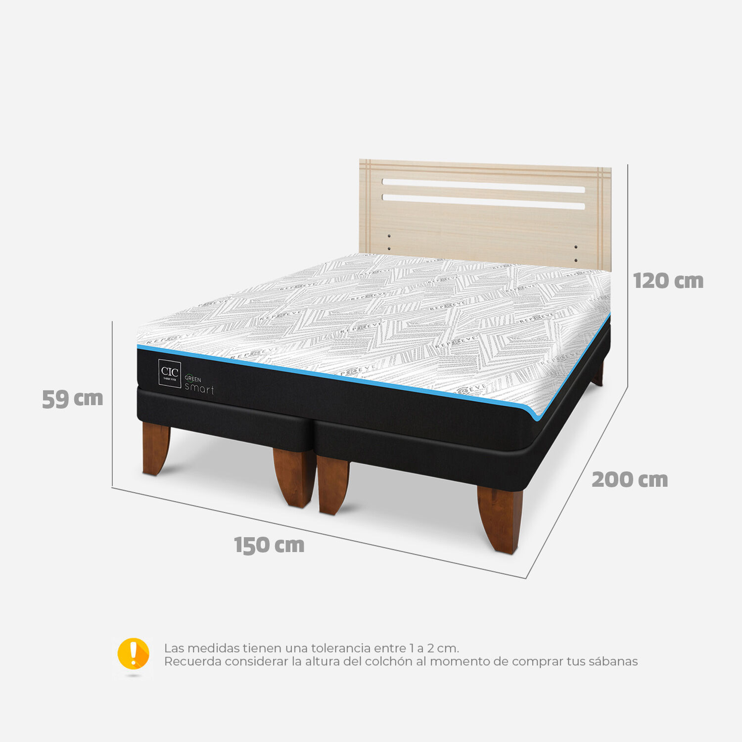 Cama Europea 2 Plazas Green Infinity Base Dividida Múnich Alpino