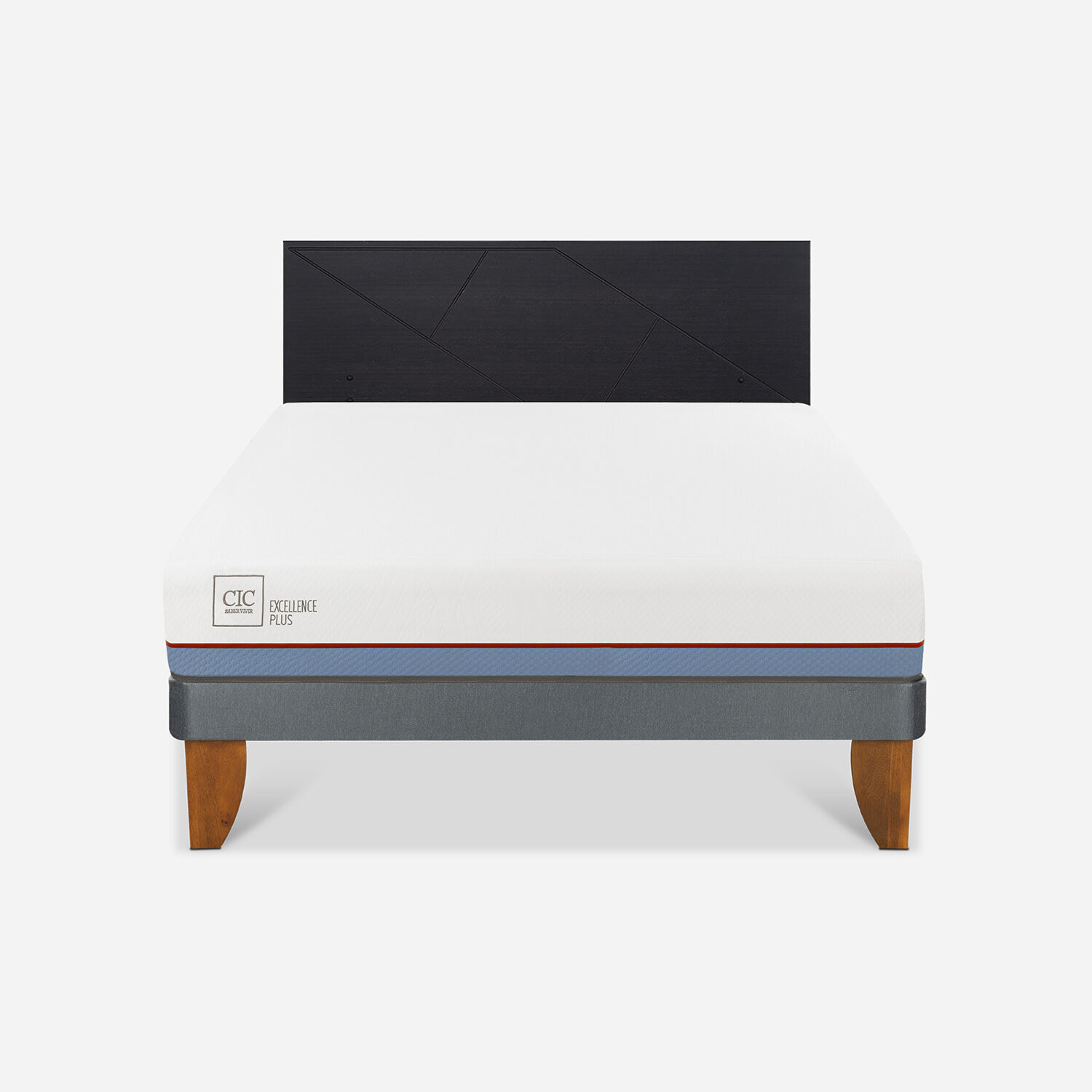 Cama Europea 2 Plazas Excellence Plus Base Normal + Respaldo Villarrica Negro