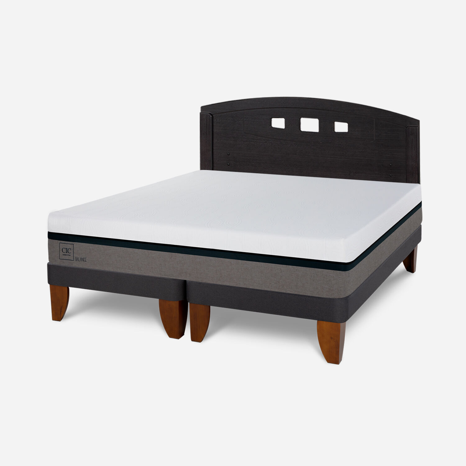 Cama Europea 2 Plazas Balance Base Dividida + Respaldo Gales Negro