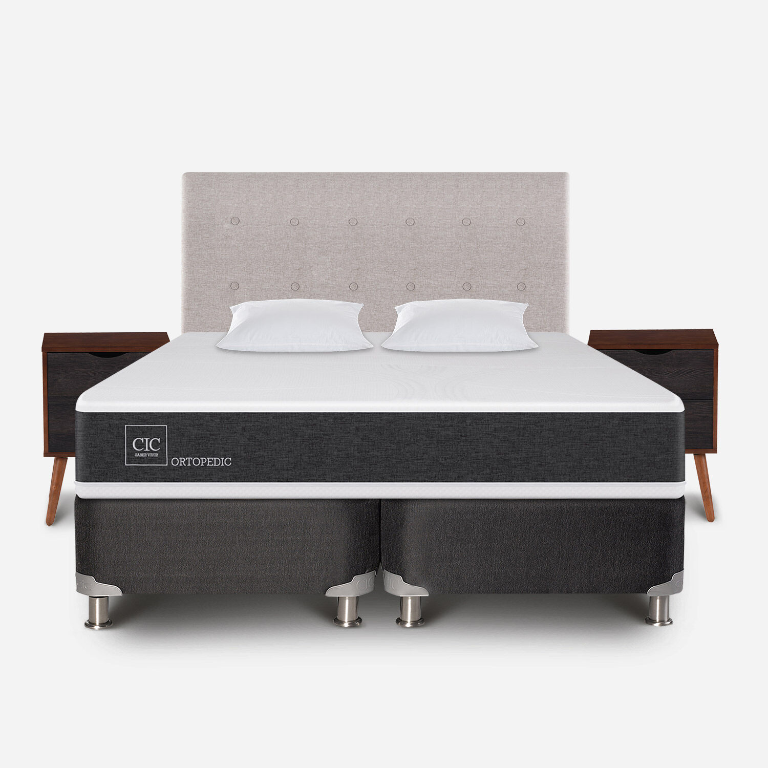 Box Spring 2 Plazas Ortopedic Base Dividida 5 Zonas + Almohadas Viscoel&aacute;sticas + Set Tigris