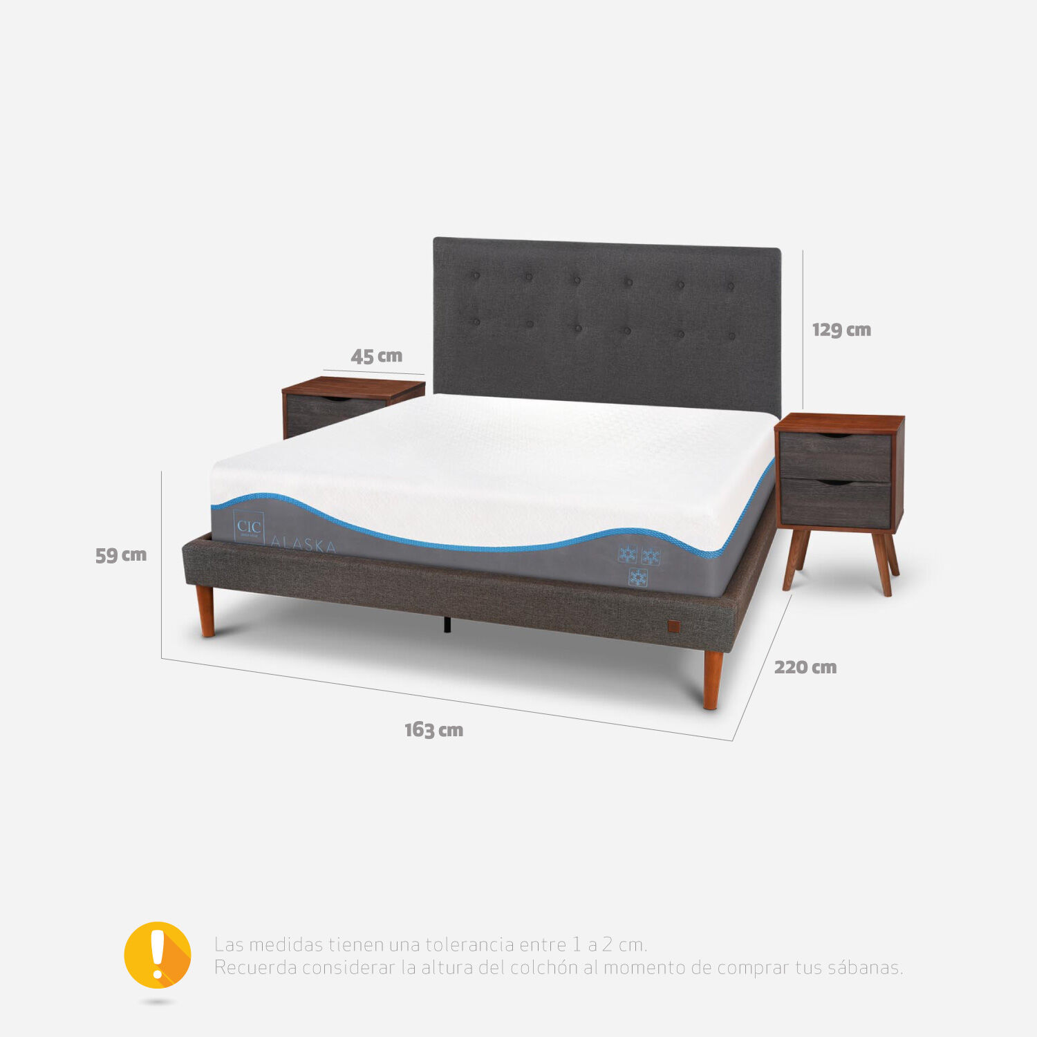 Cama Europea Curve 2 Plazas Alaska + Set &Eacute;ufrates