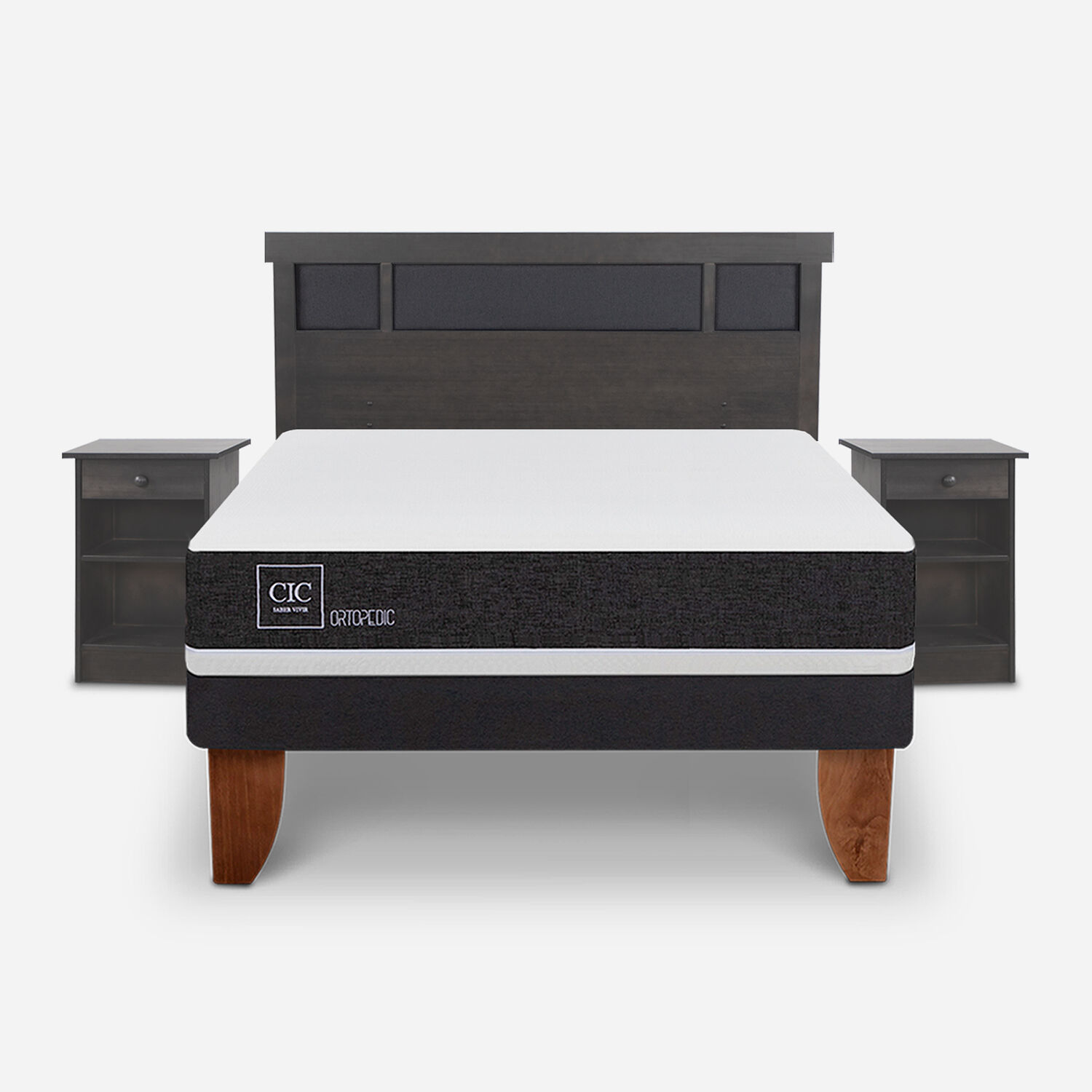 Cama Europea 2 Plazas Ortopedic Base Normal + Set Dubl&iacute;n Gris