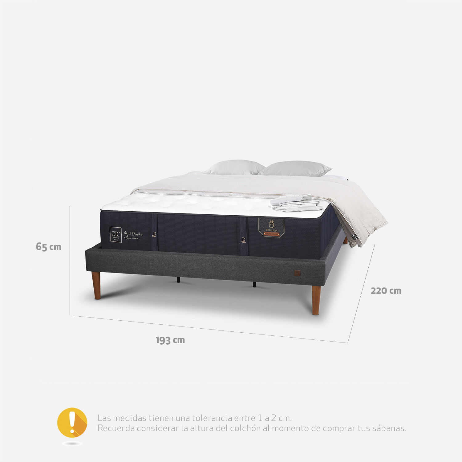 Cama Europea Curve King Premium + Plum&oacute;n + S&aacute;banas + Almohadas