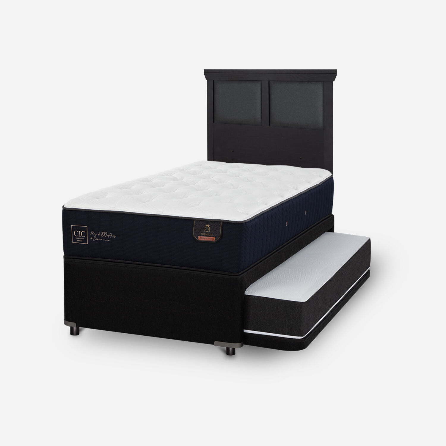 Cama Nido Diván Premium + Respaldo Torino Negro