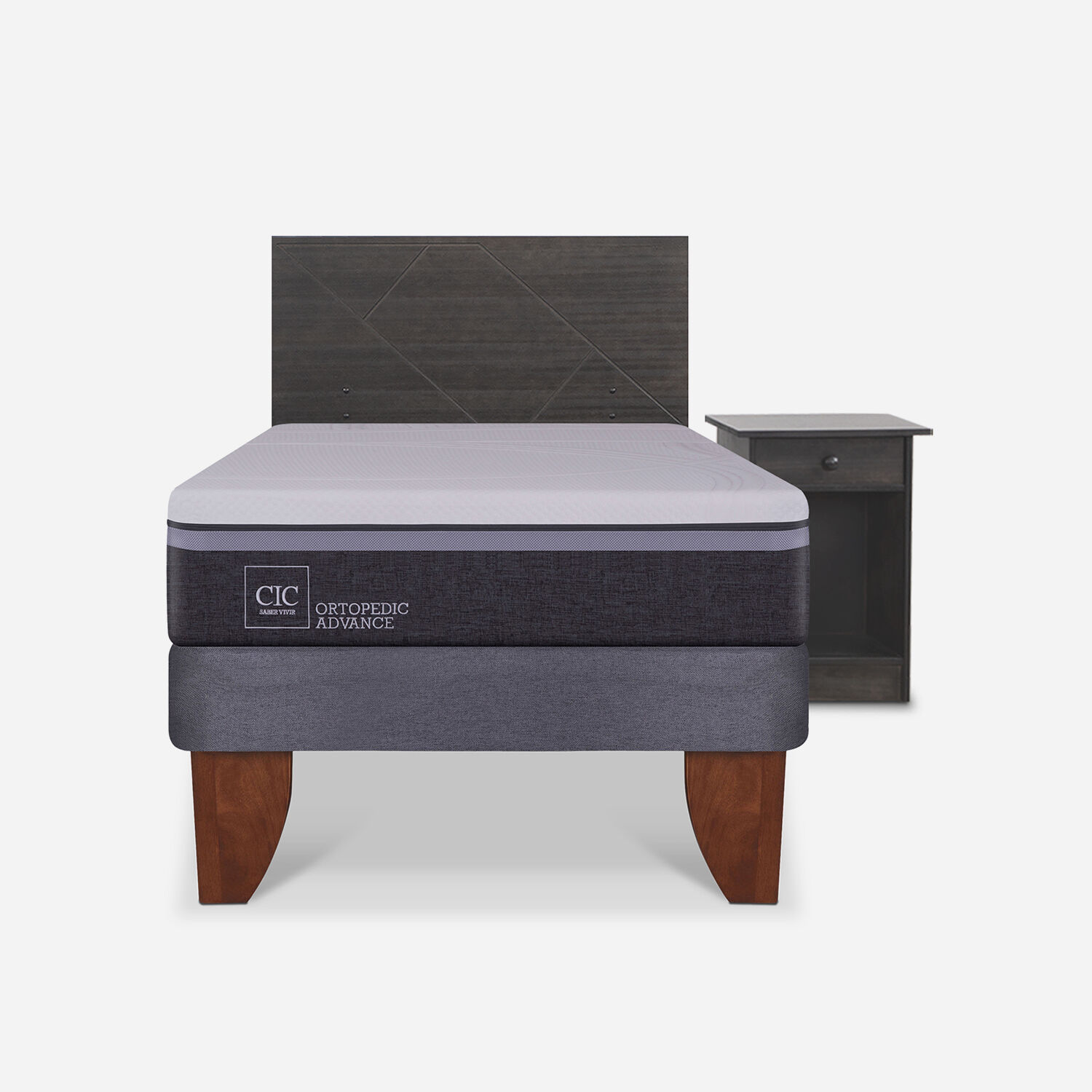 Cama Europea 1,5 Plazas Ortopedic Advance + Set Villarrica Gris