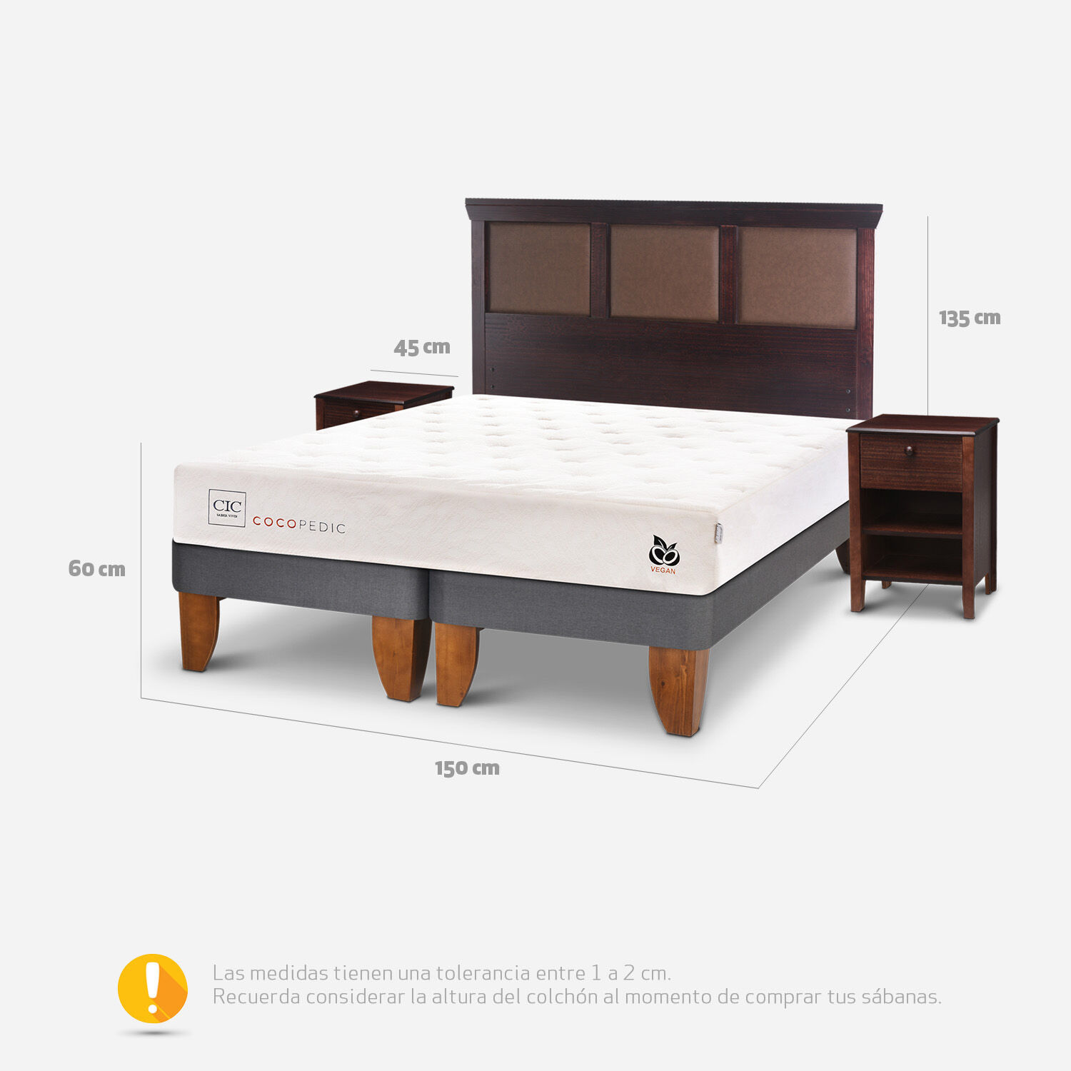Cama Europea 2 Plazas Cocopedic Base Dividida + Set Torino Chocolate