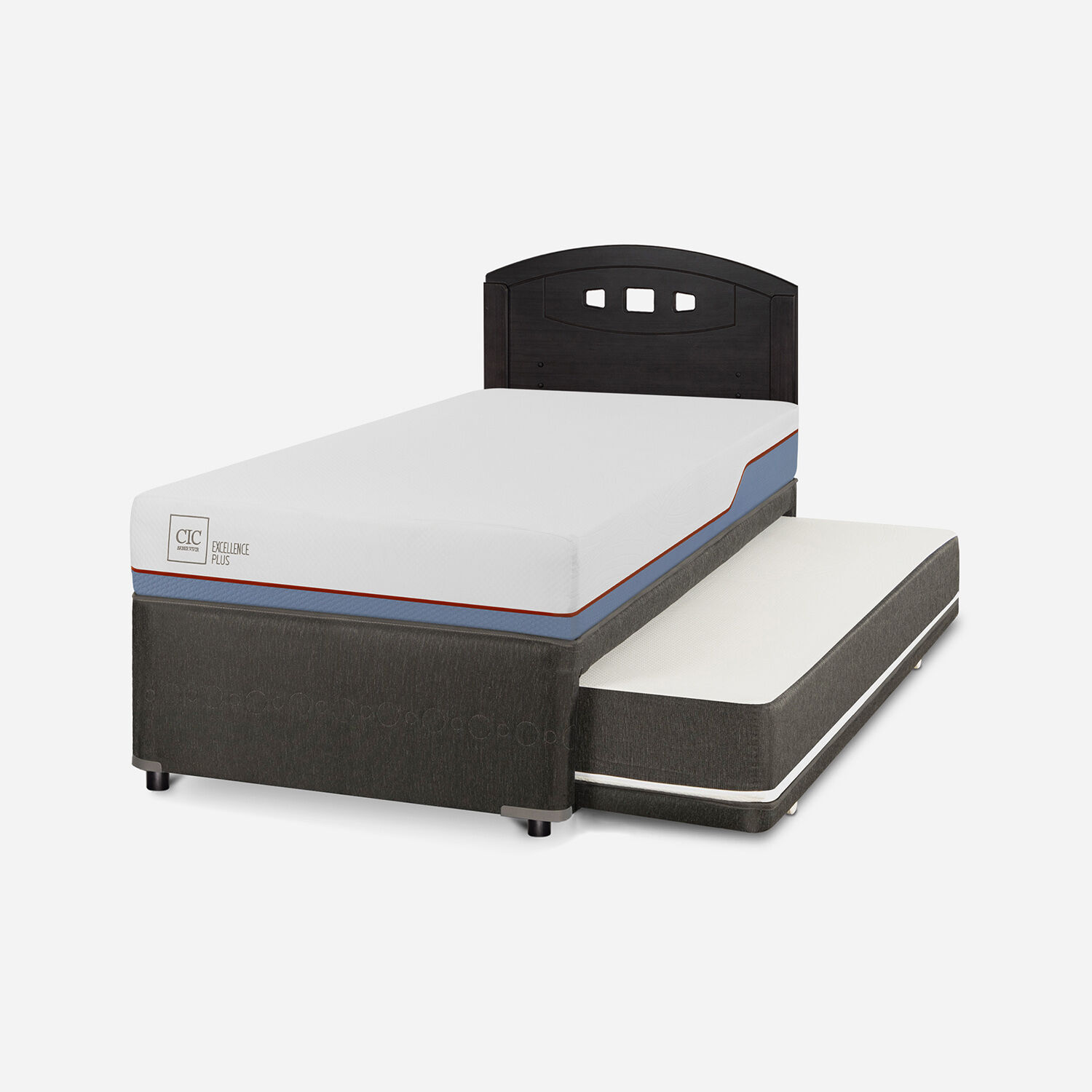 Cama Nido Div&aacute;n Excellence Plus + Respaldo Gales Negro