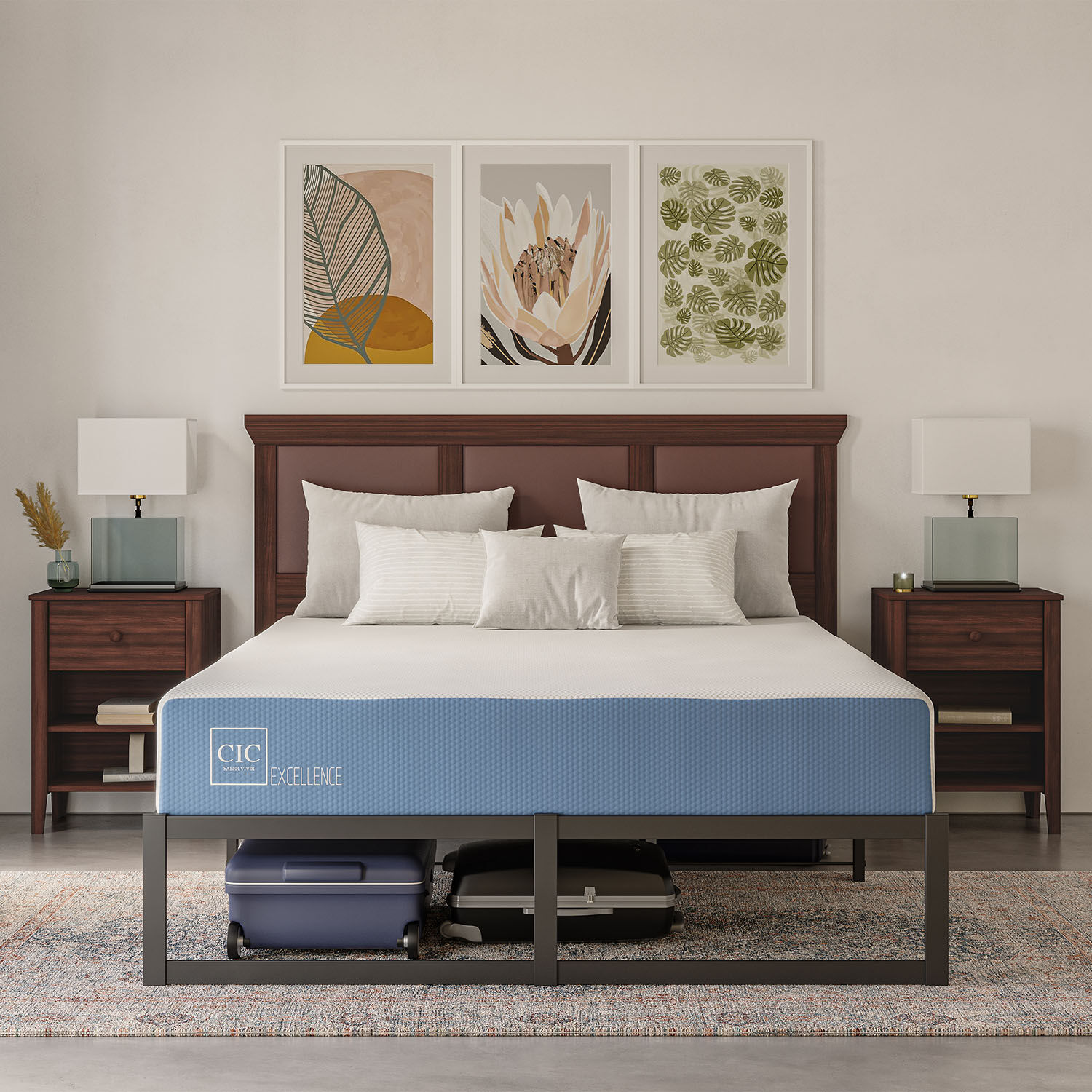 Cama Iron Smart 2 Plazas Excellence + Respaldo Black