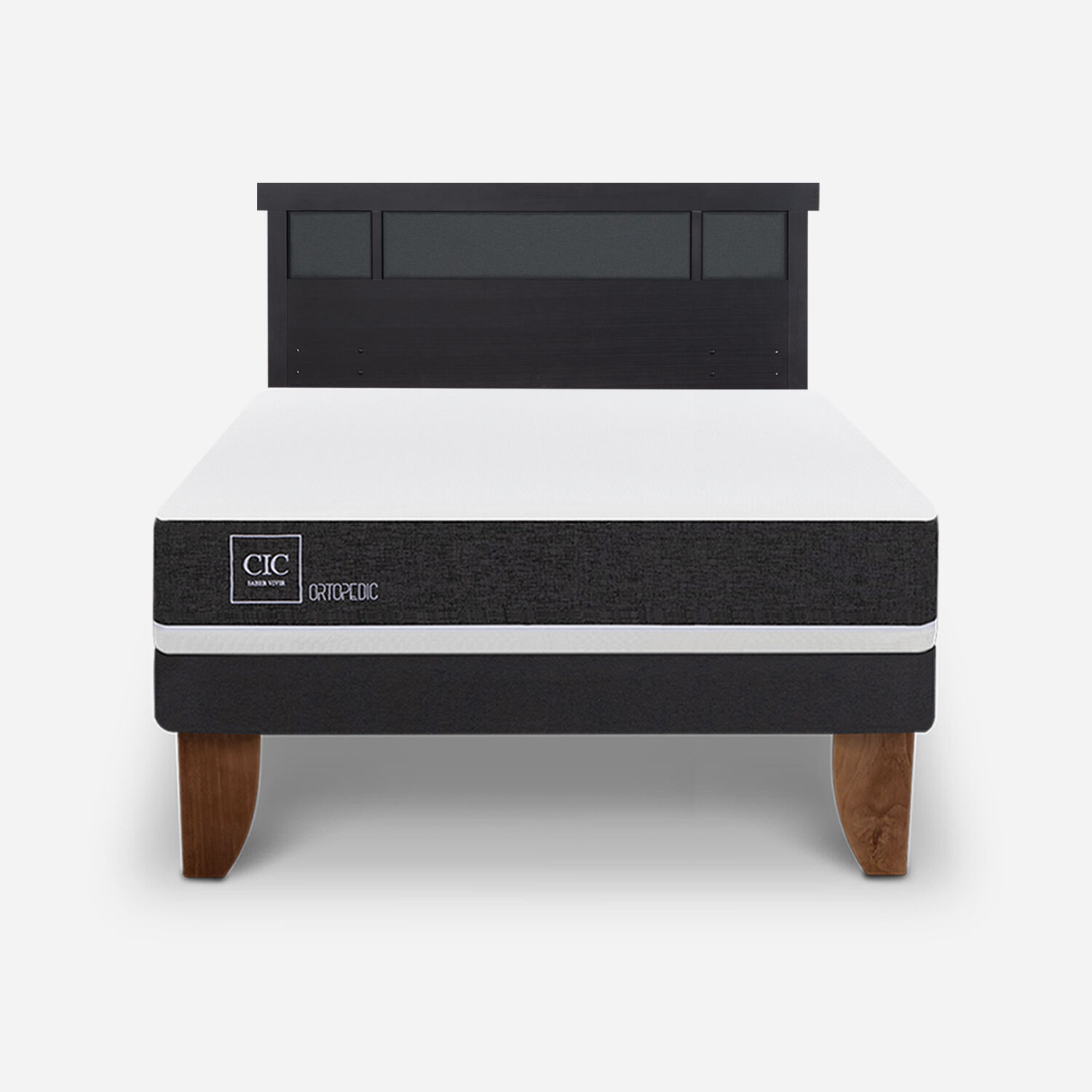 Cama Europea 2 Plazas Ortopedic Base Normal + Respaldo Dubl&iacute;n Negro