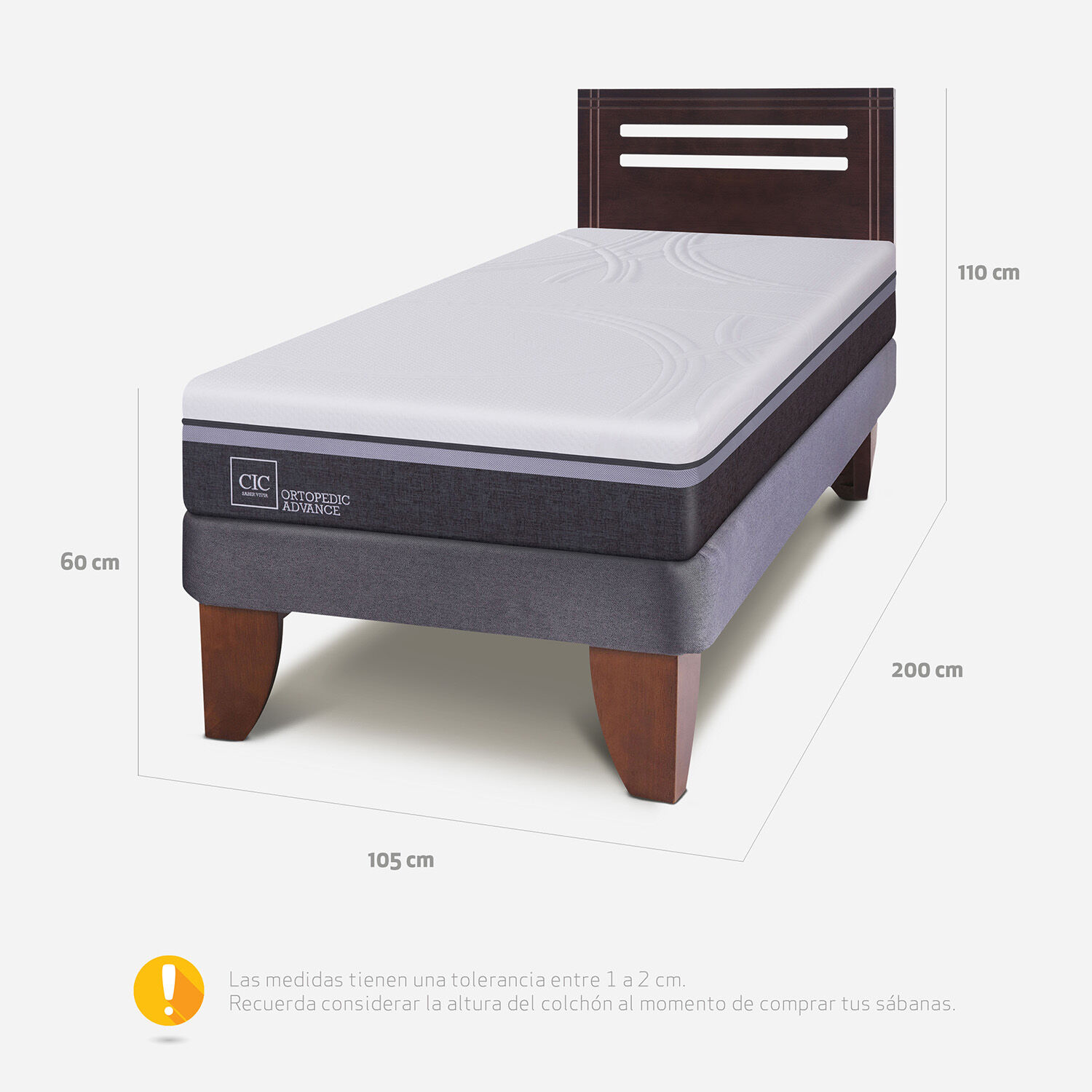 Cama Europea 1,5 Plazas Ortopedic Advance + Respaldo Múnich Chocolate