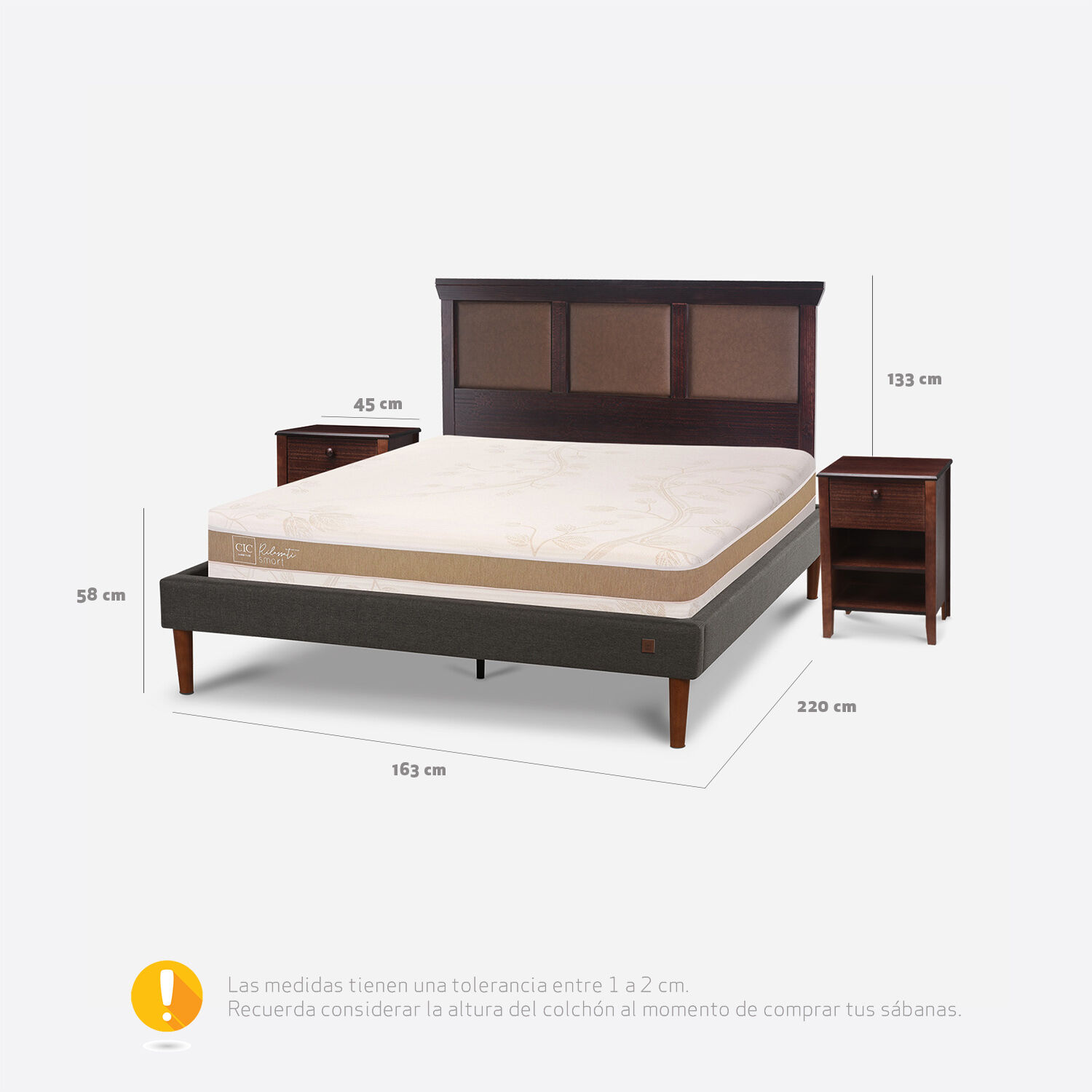 Cama Europea Curve 2 Plazas Rilassati Infinity + Set Torino Chocolate