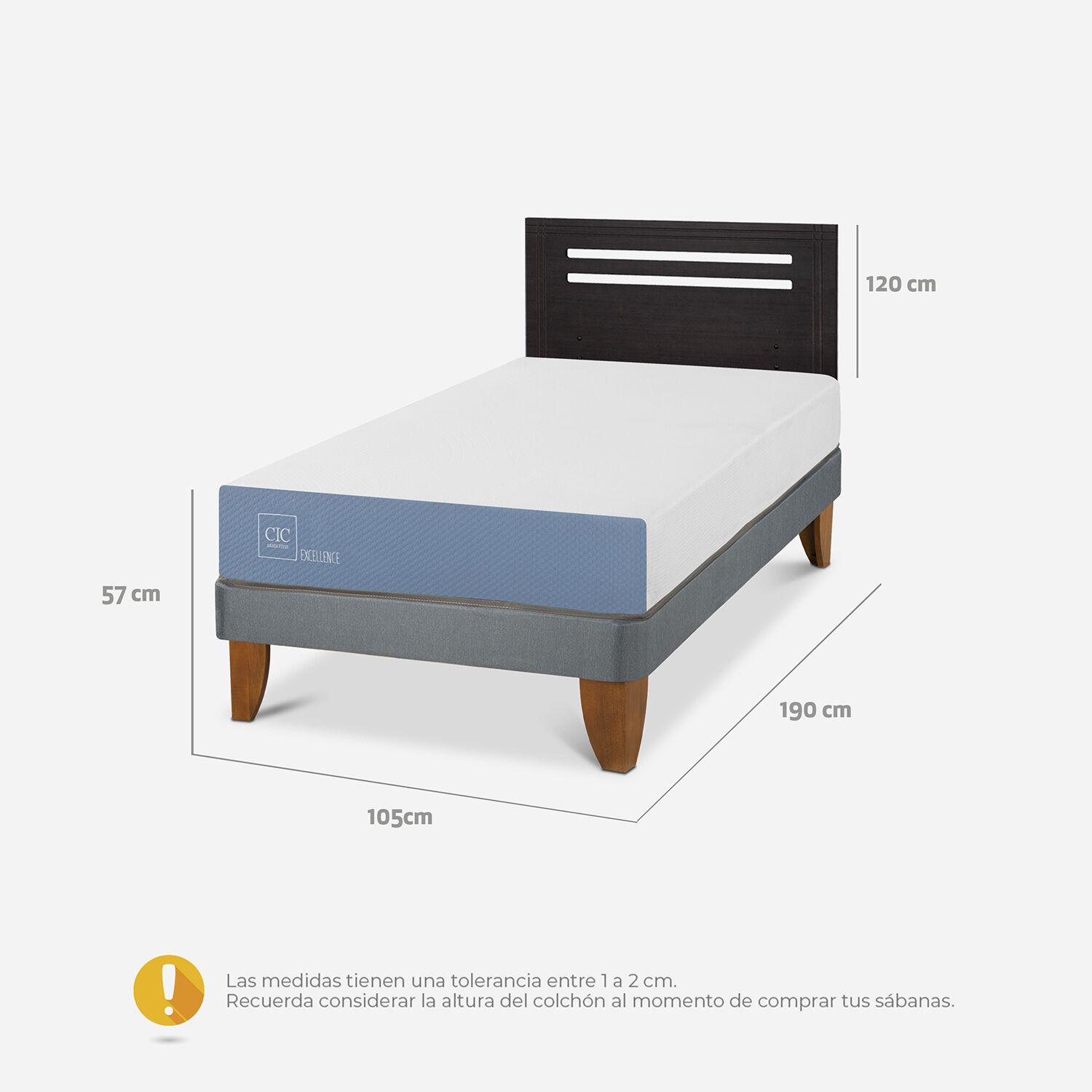Cama Europea 1,5 Plazas Excellence + Respaldo Múnich Negro