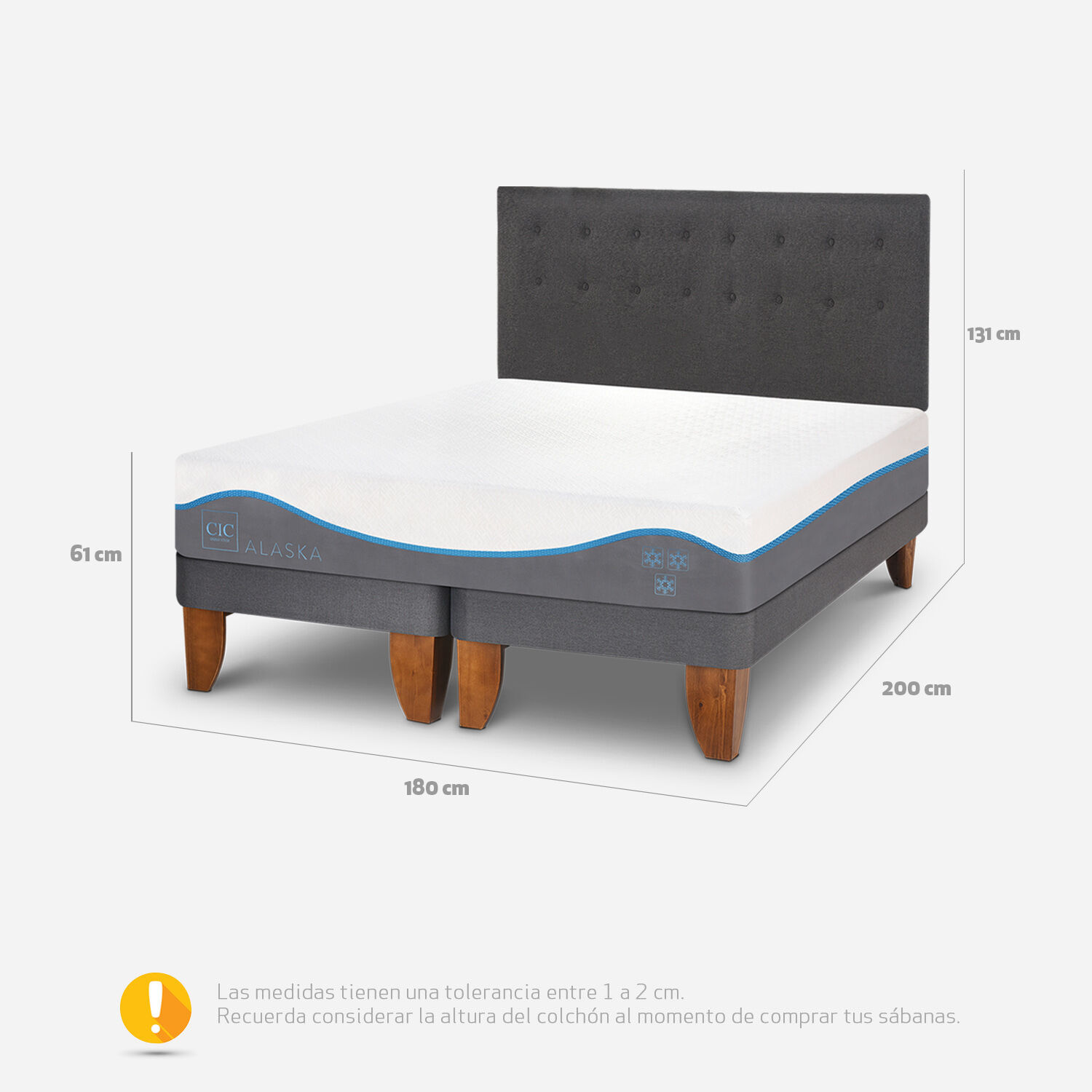 Cama Europea King Alaska + Respaldo &Eacute;ufrates