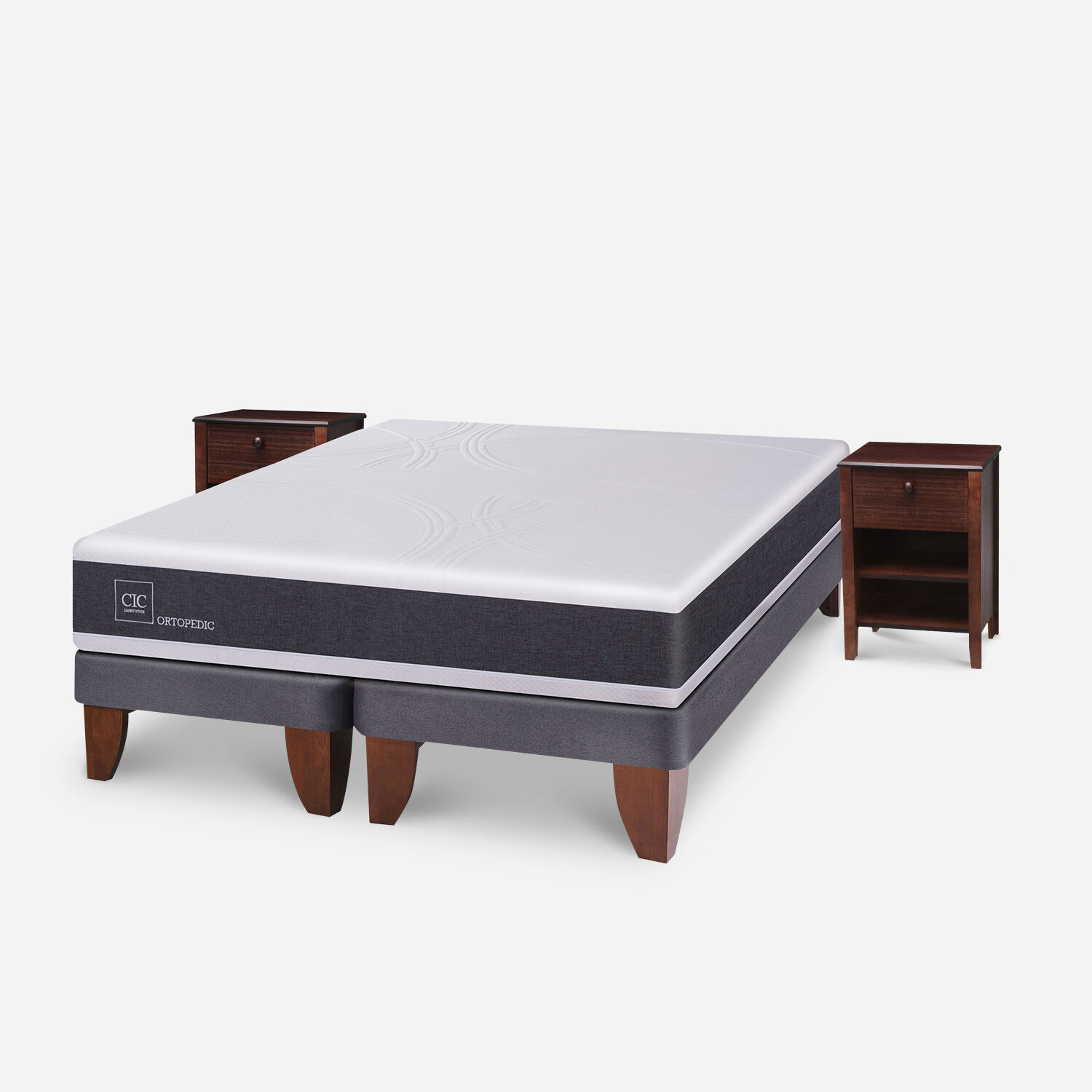 Cama Europea King Ortopedic + Veladores Torino Chocolate