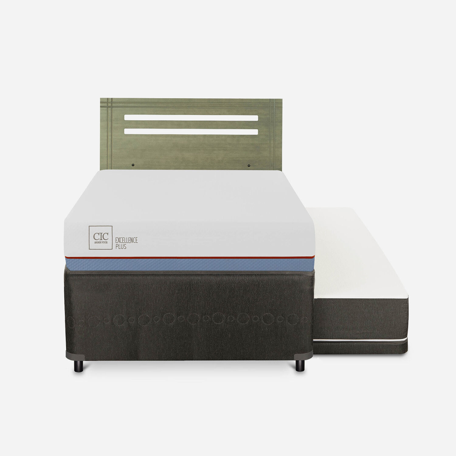 Cama Nido Div&aacute;n Excellence Plus + Respaldo M&uacute;nich Olivo