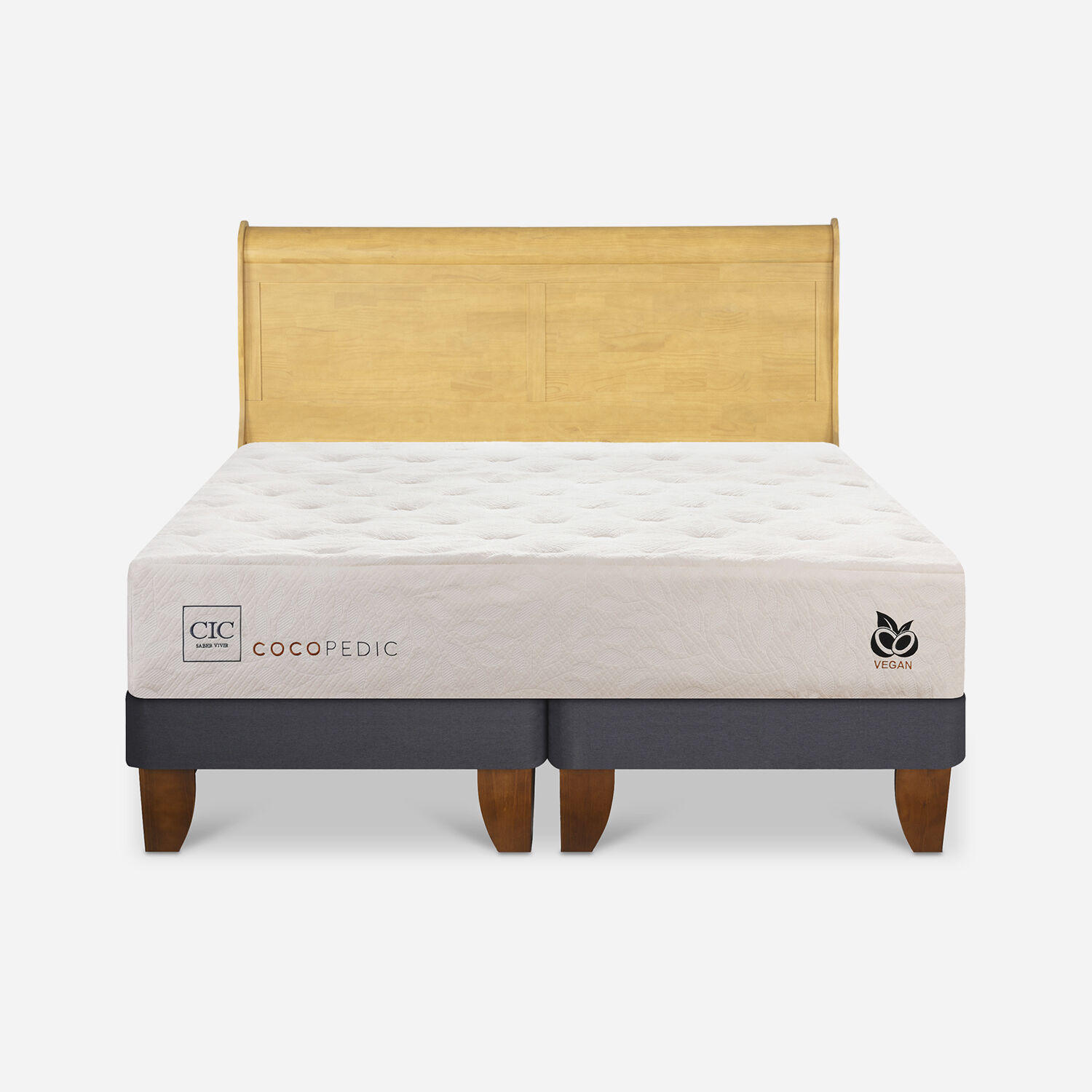 Cama Europea 2 Plazas Cocopedic Base Dividida + Respaldo Mir&oacute; Mostaza
