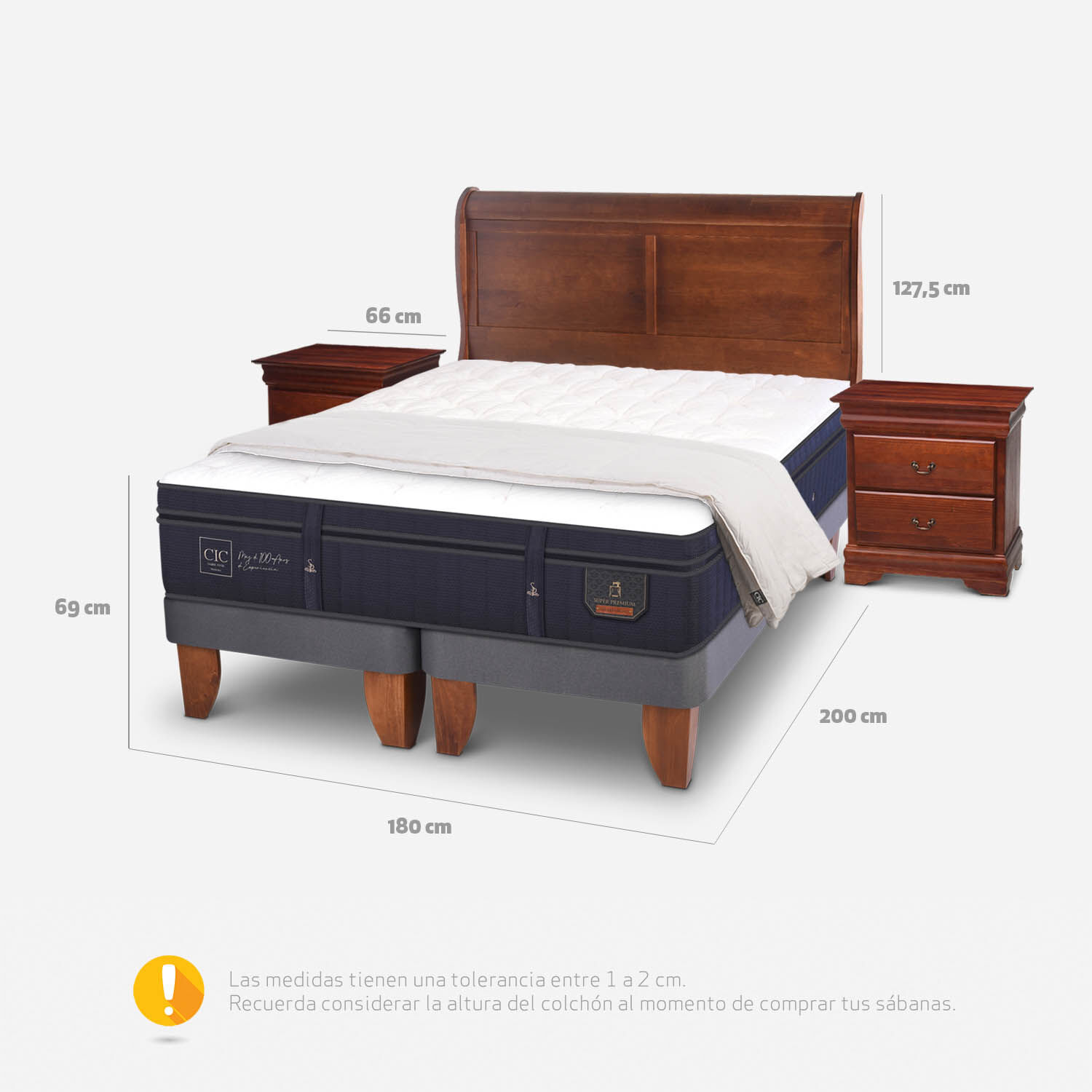Cama Europea King Super Premium + Set Mir&oacute; Caramel + Almohadas 15% de Pluma de Ganso