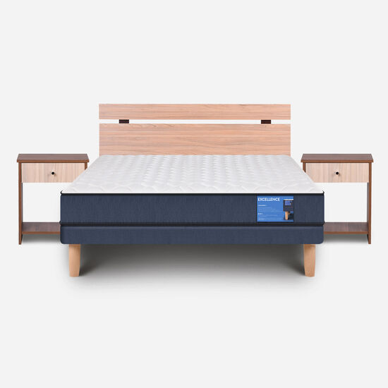 Cama Europea 2 Plazas Excellence Base Normal + Set Olmo